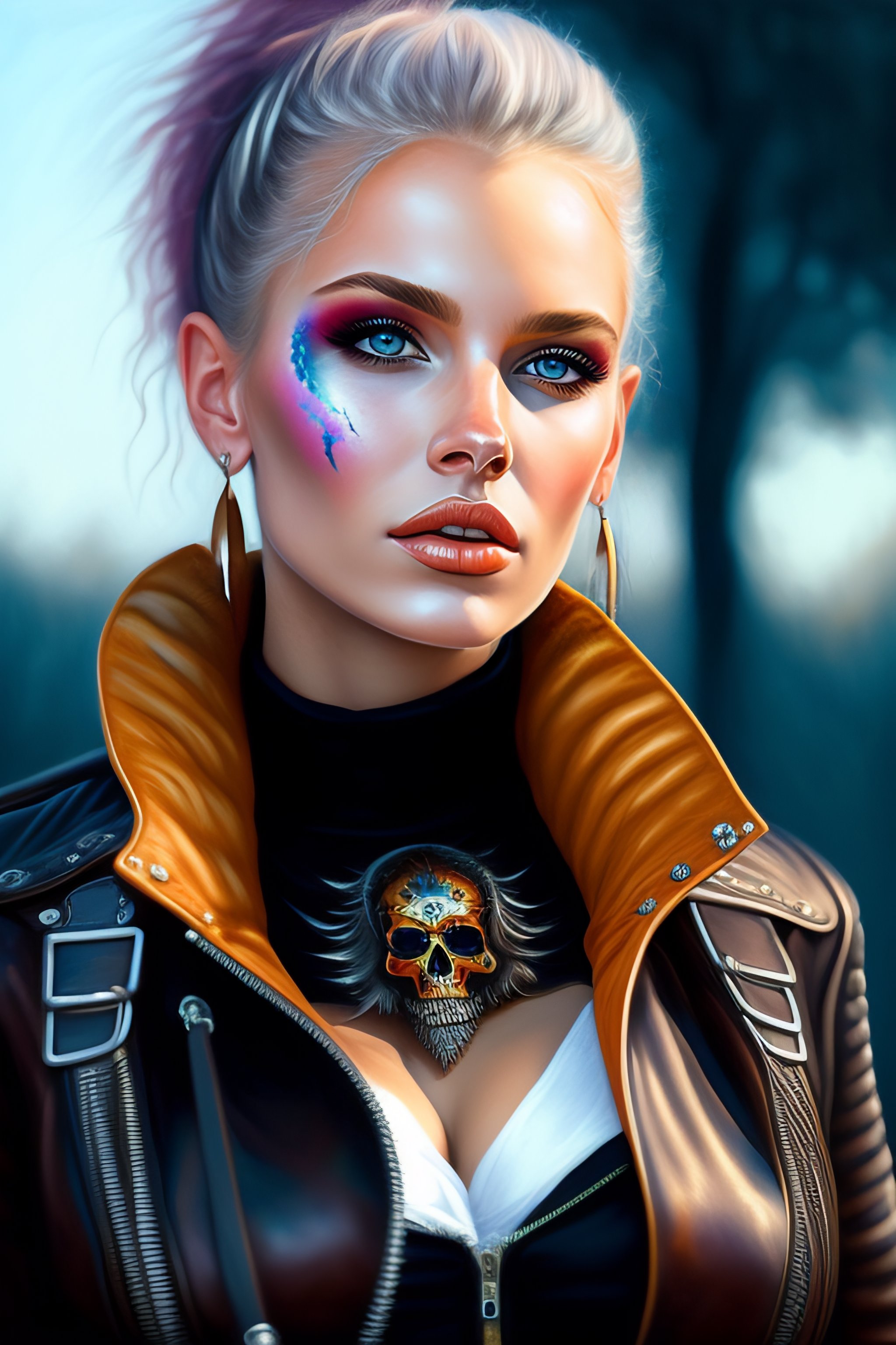 Lexica - Cute punk scull girl, mad max jacket, renaissance, cables on ...