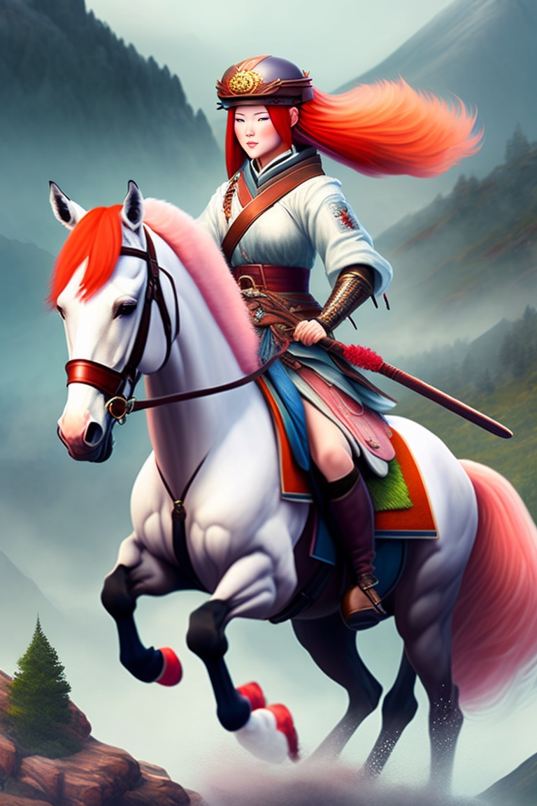 Lexica - A 25-year-old woman samurai warrior with red hair, wearing a ...