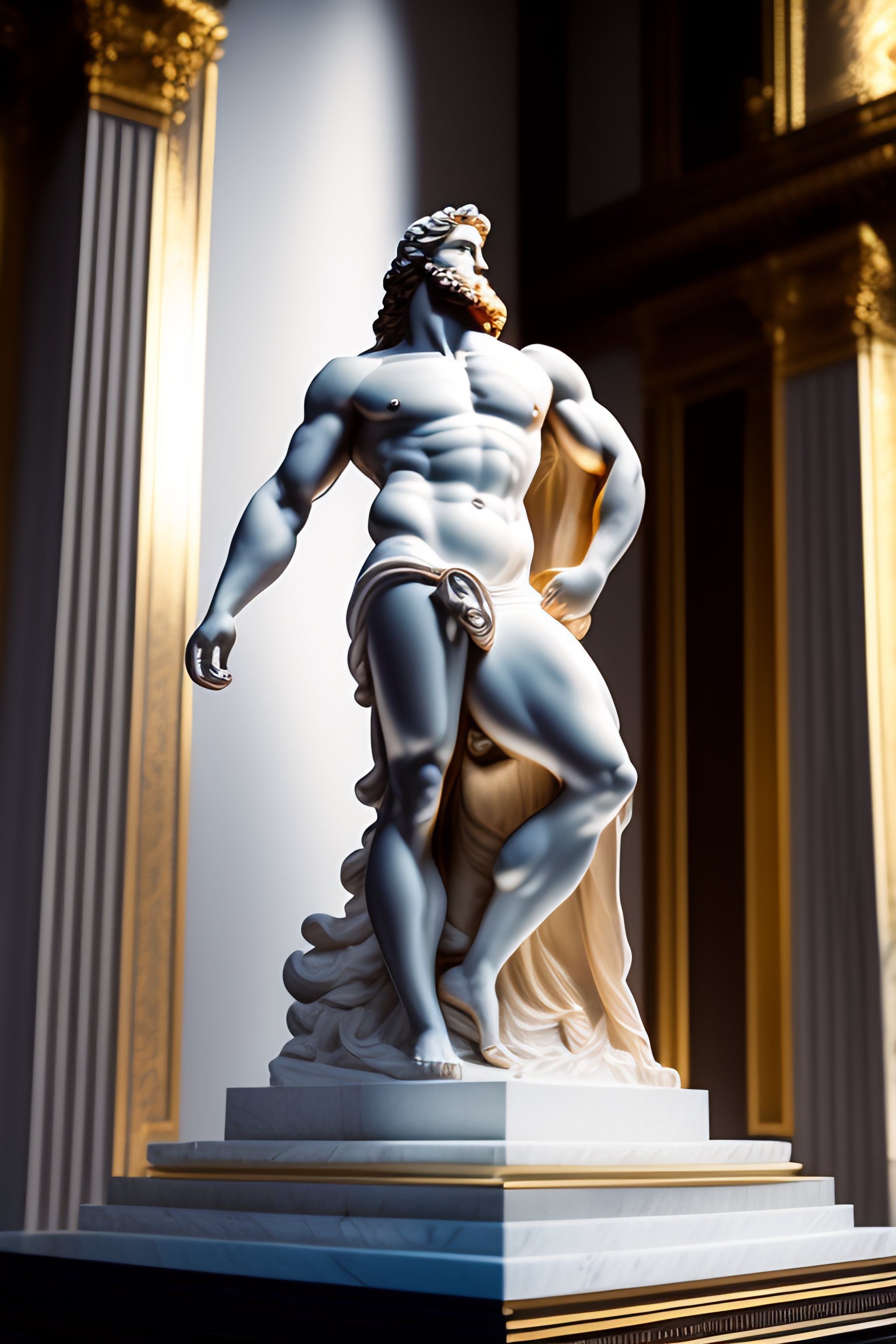 Lexica - Photo of a bronze statue of zeus, gleaming, reflections ...
