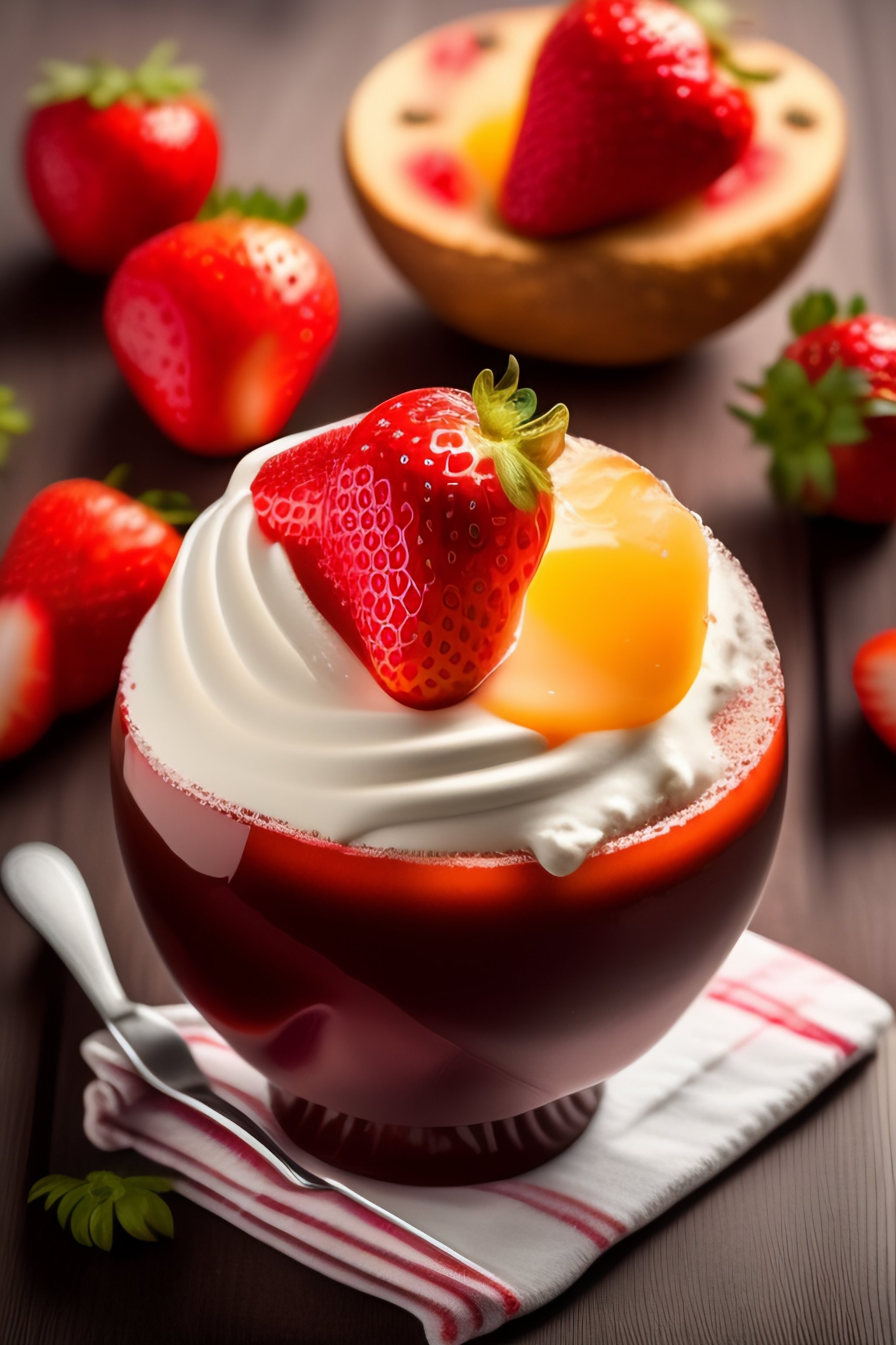 Lexica Helado de mantecado con fresas y sirope de caramelo