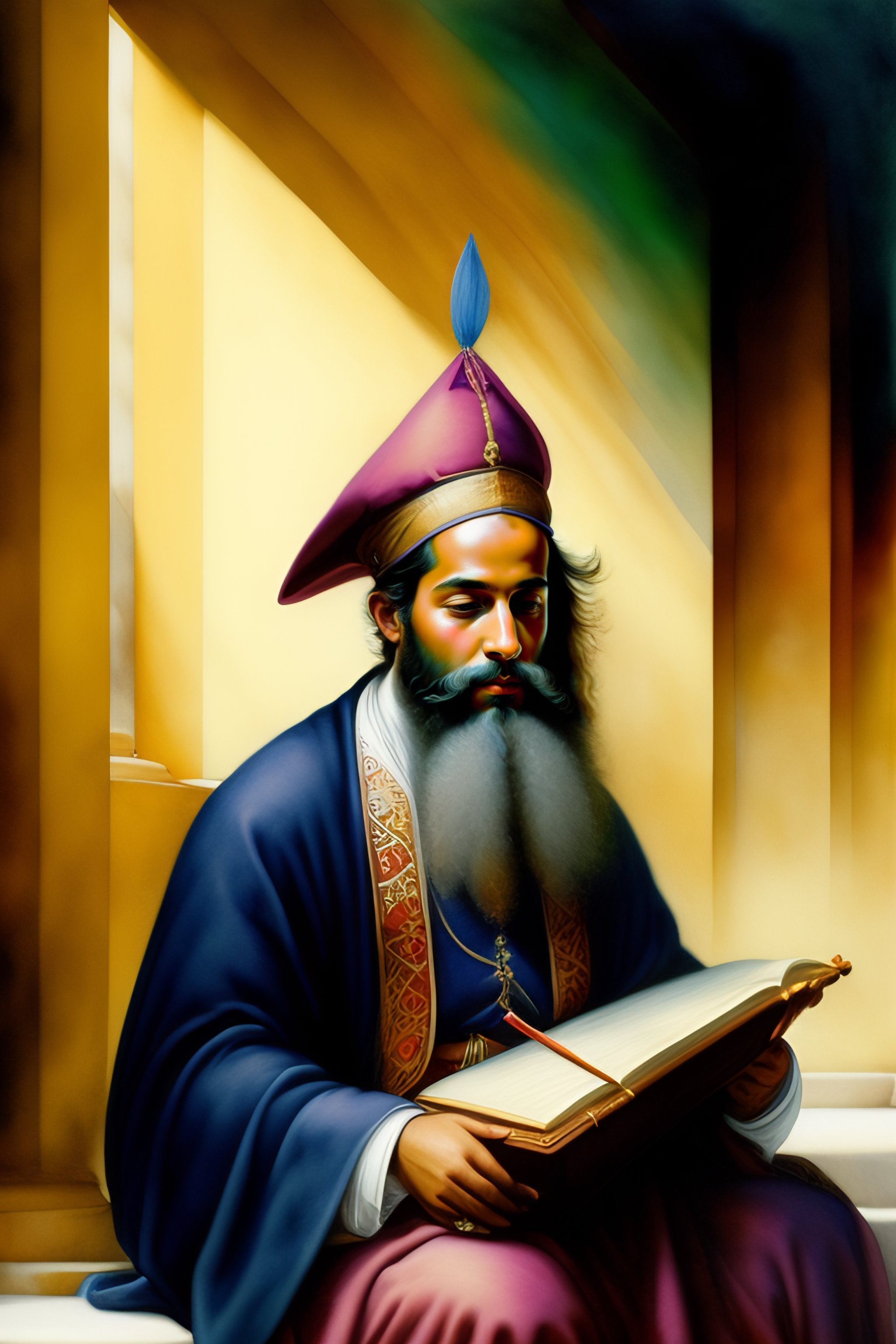 Lexica - Rabbin étudiant la torah, aquarelle