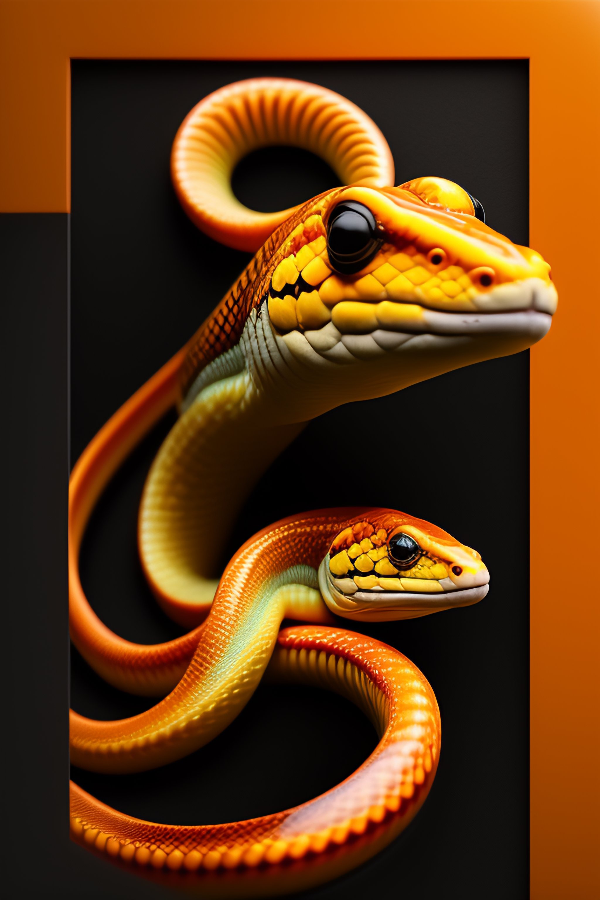 Lexica - An orange and yellow snake wearing a black bowler hat