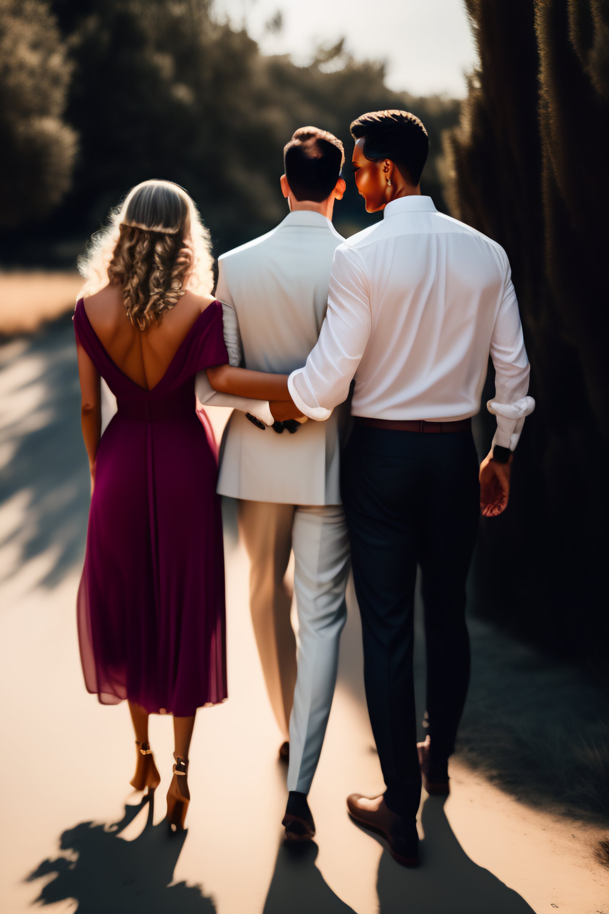 Lexica - Photo of elegant wife holding hands with two men in style of  Gregory Bojorquez