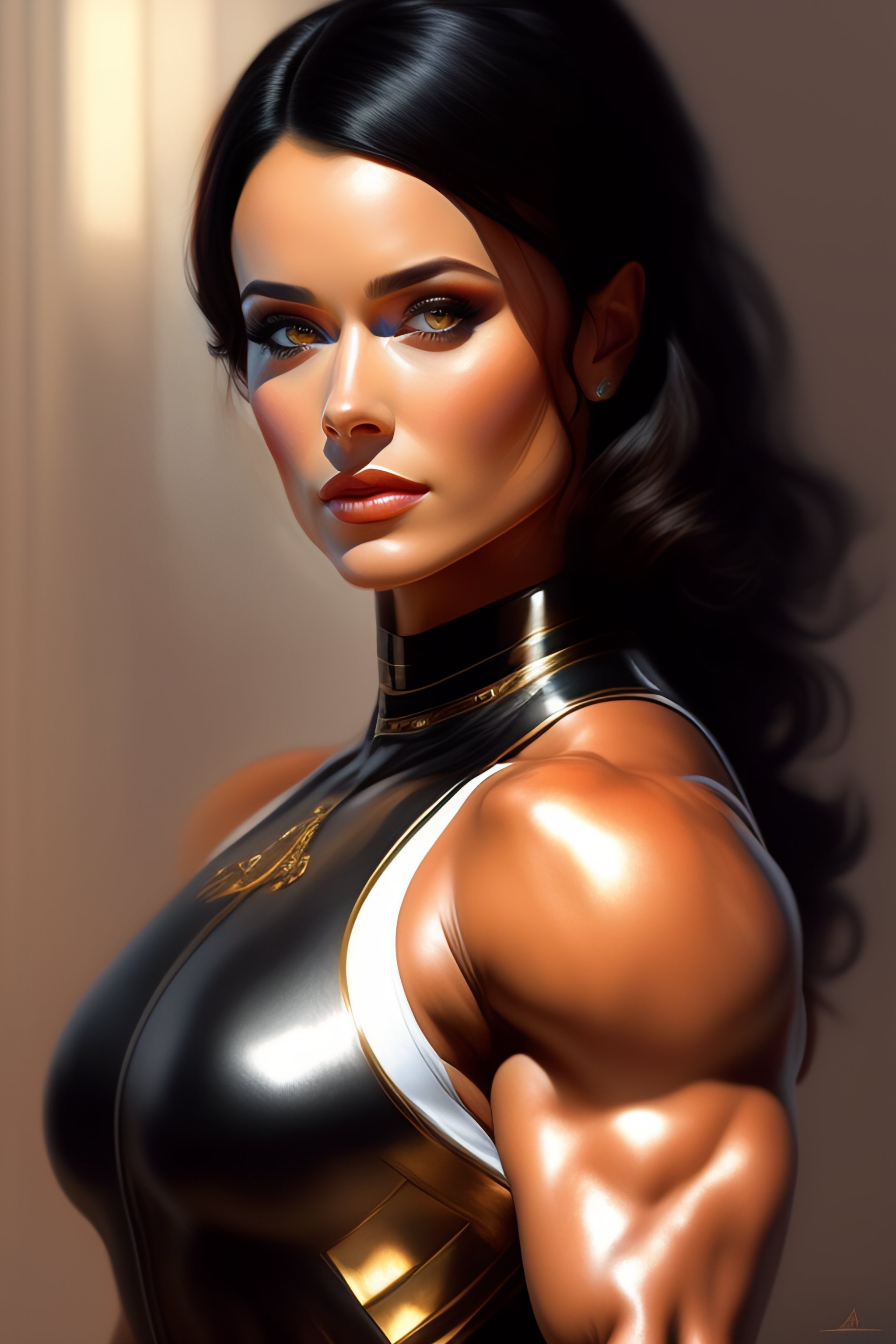 Lexica - Bodybuilder muscular Alexis Bledel Terminator with short black ...