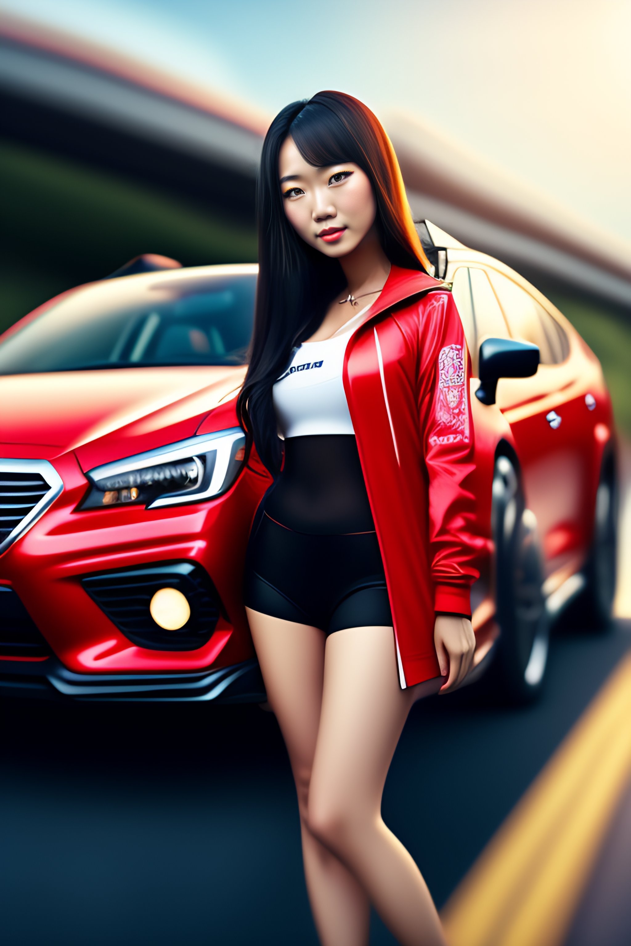 Lexica Sexy Asian Girl Next To Black Subaru Legacy Bl5 High Definition Hdr 4k Wide Angle 4064