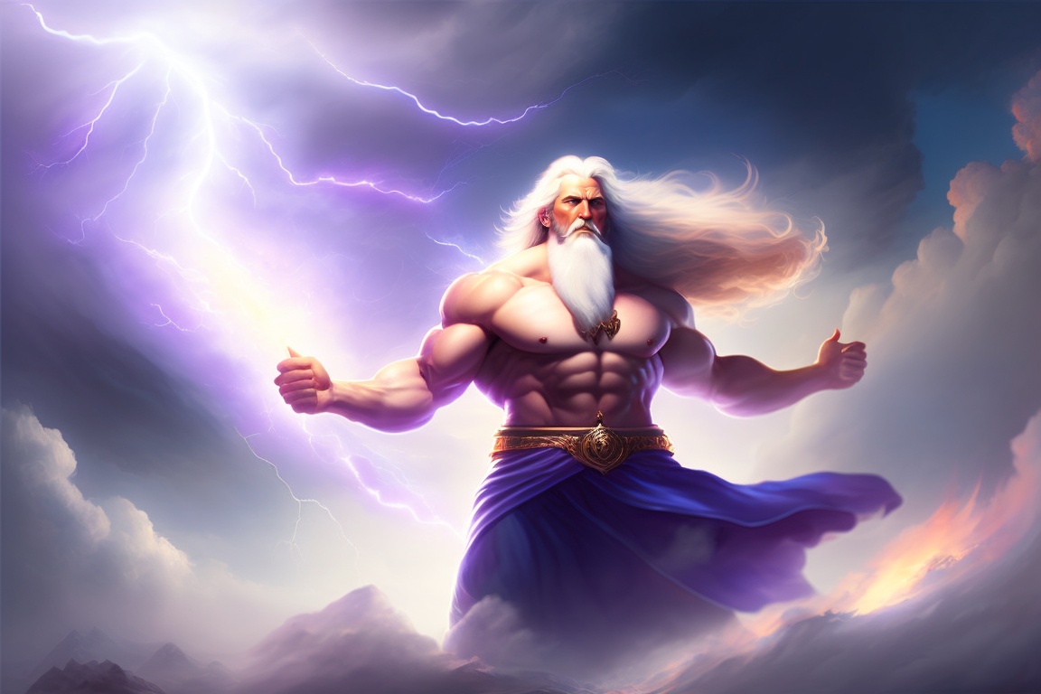 Lexica - Old god, with long white hair, in the sky, with athletic body ...