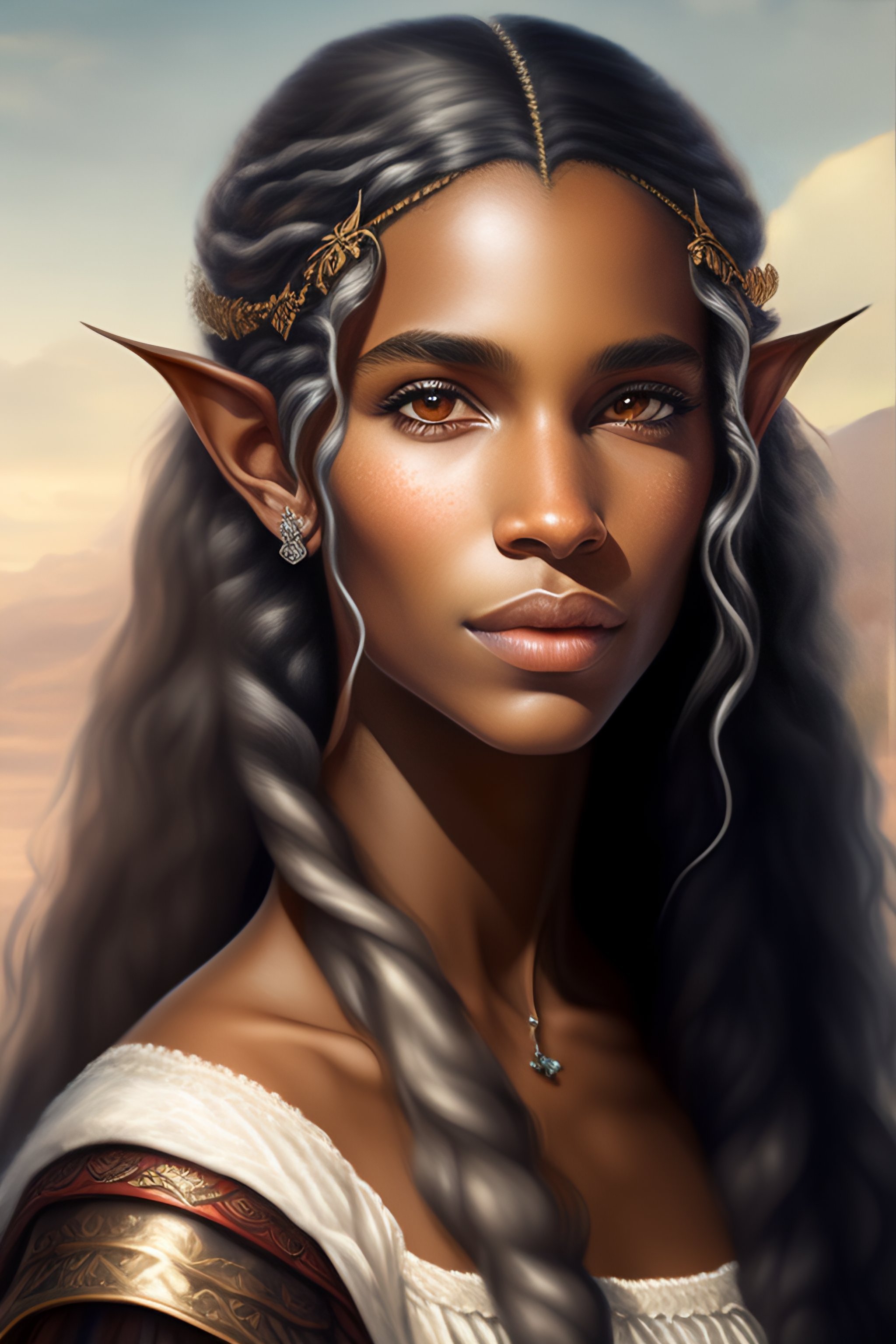 Lexica Highly Detailed Portrait Of A Young Elf Medevial Girl With A Wavy Silver Hair Black 