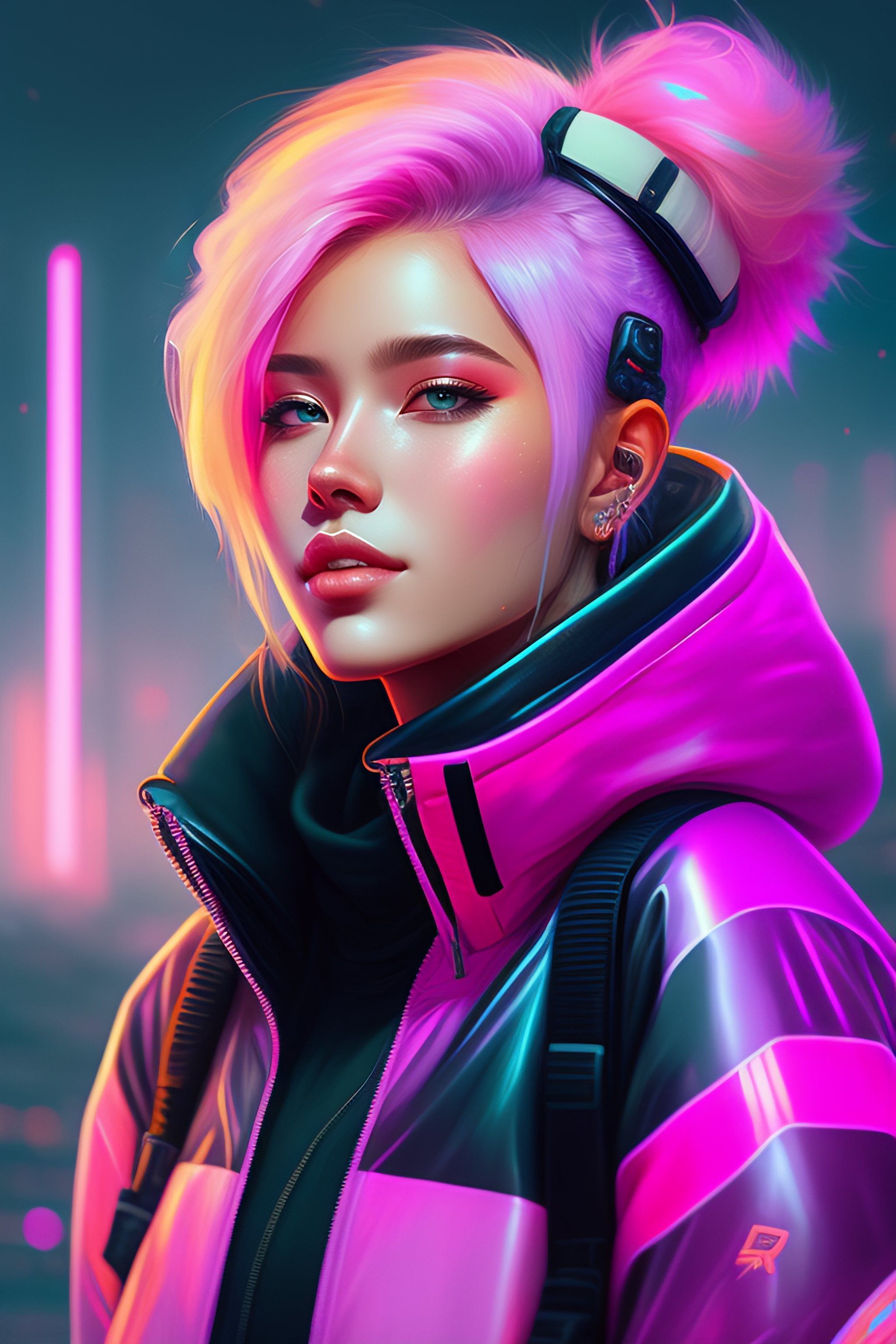 Lexica - Detailed portrait of smiling cute neon girl, cyberpunk ...