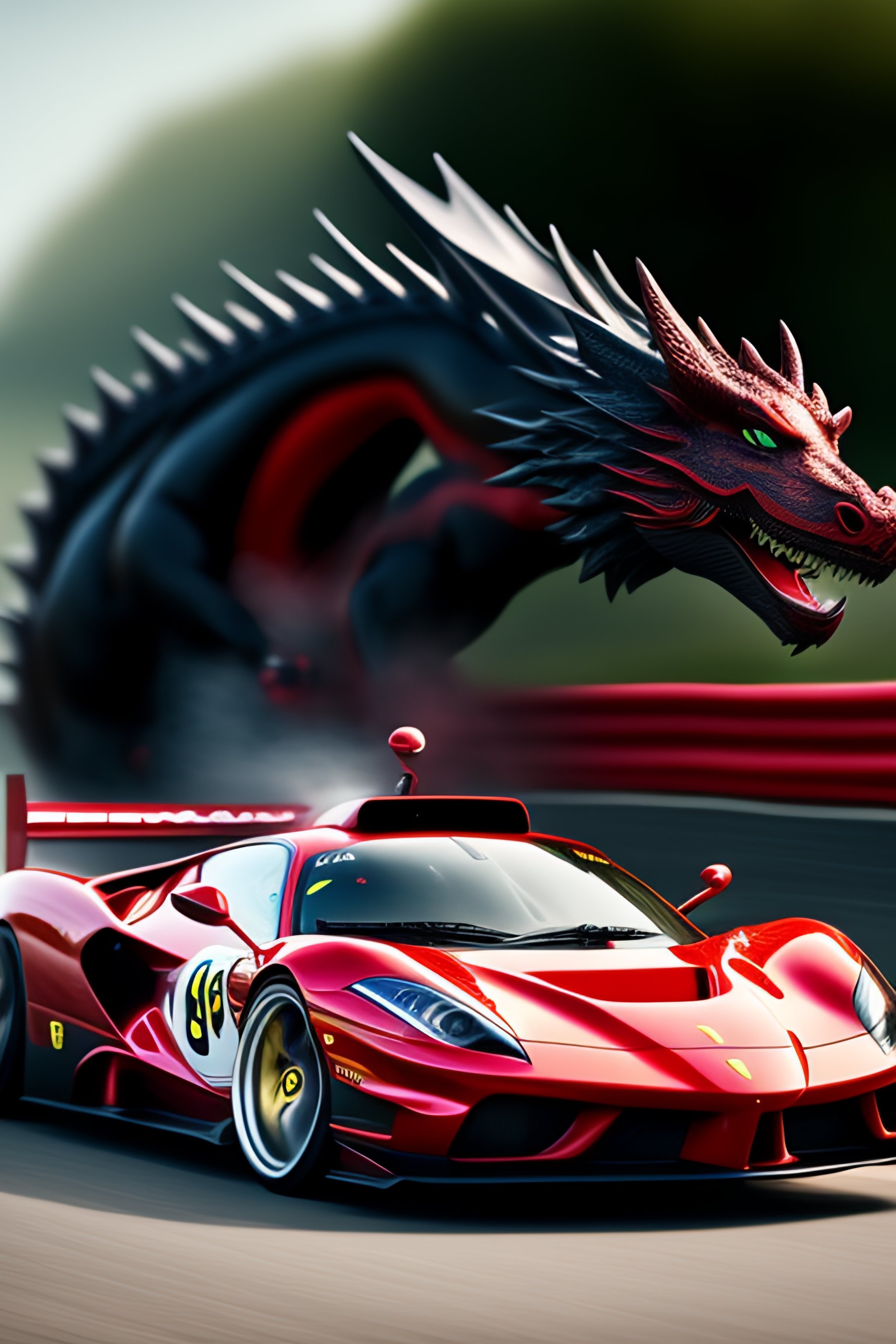 Lexica - A dragon racing a ferrari