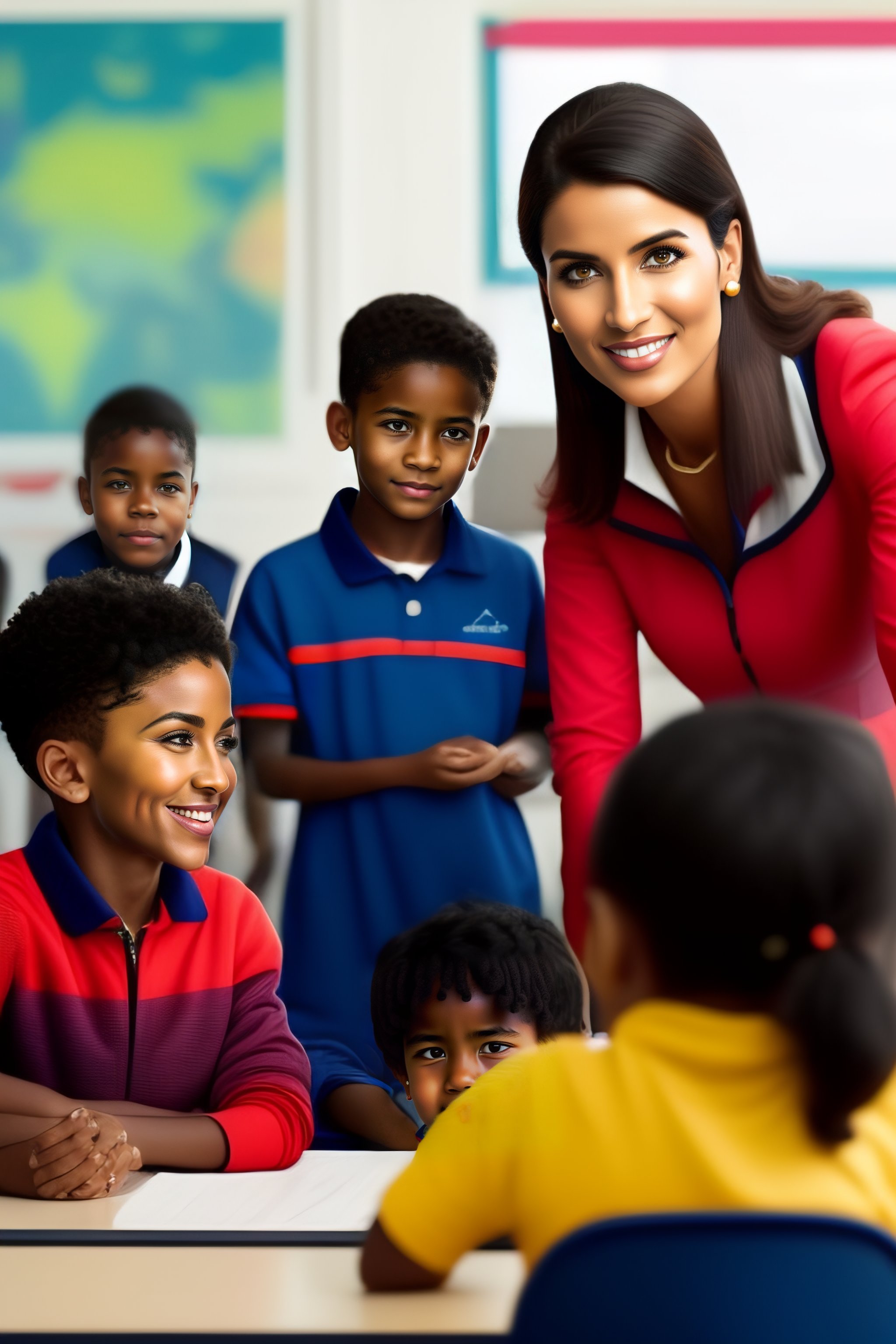 Lexica - Female teacher in front of a mixed class with young students