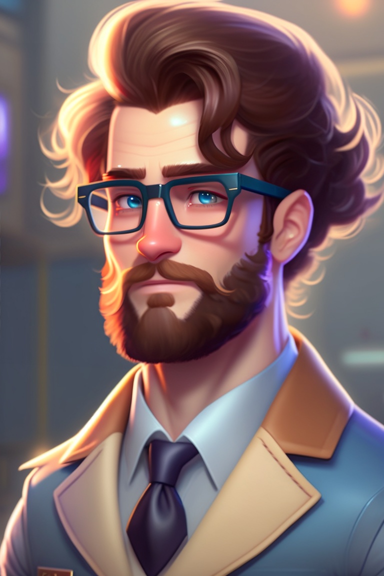 Lexica - I want a character of a veterinarian who wears square glasses ...