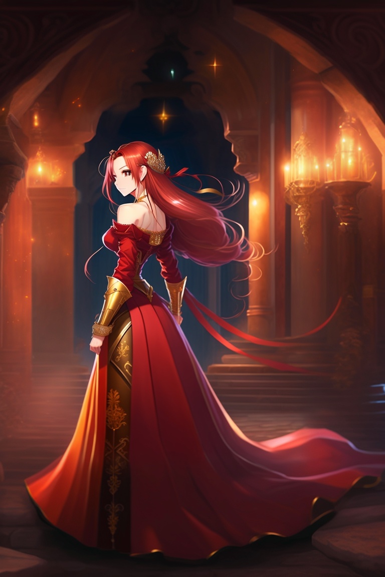 anime girl in a long red dress