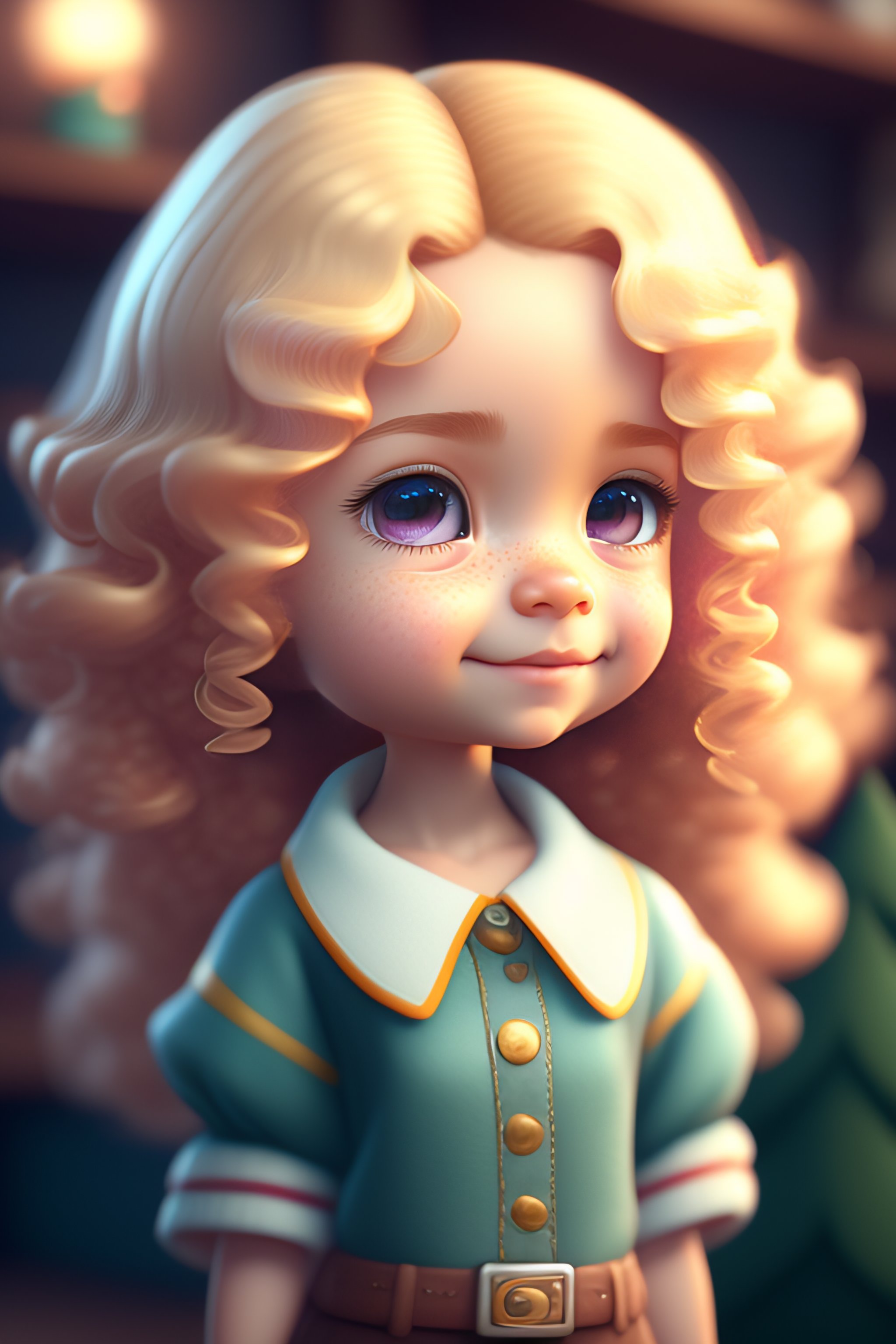 cartoon girl with blonde curly hair