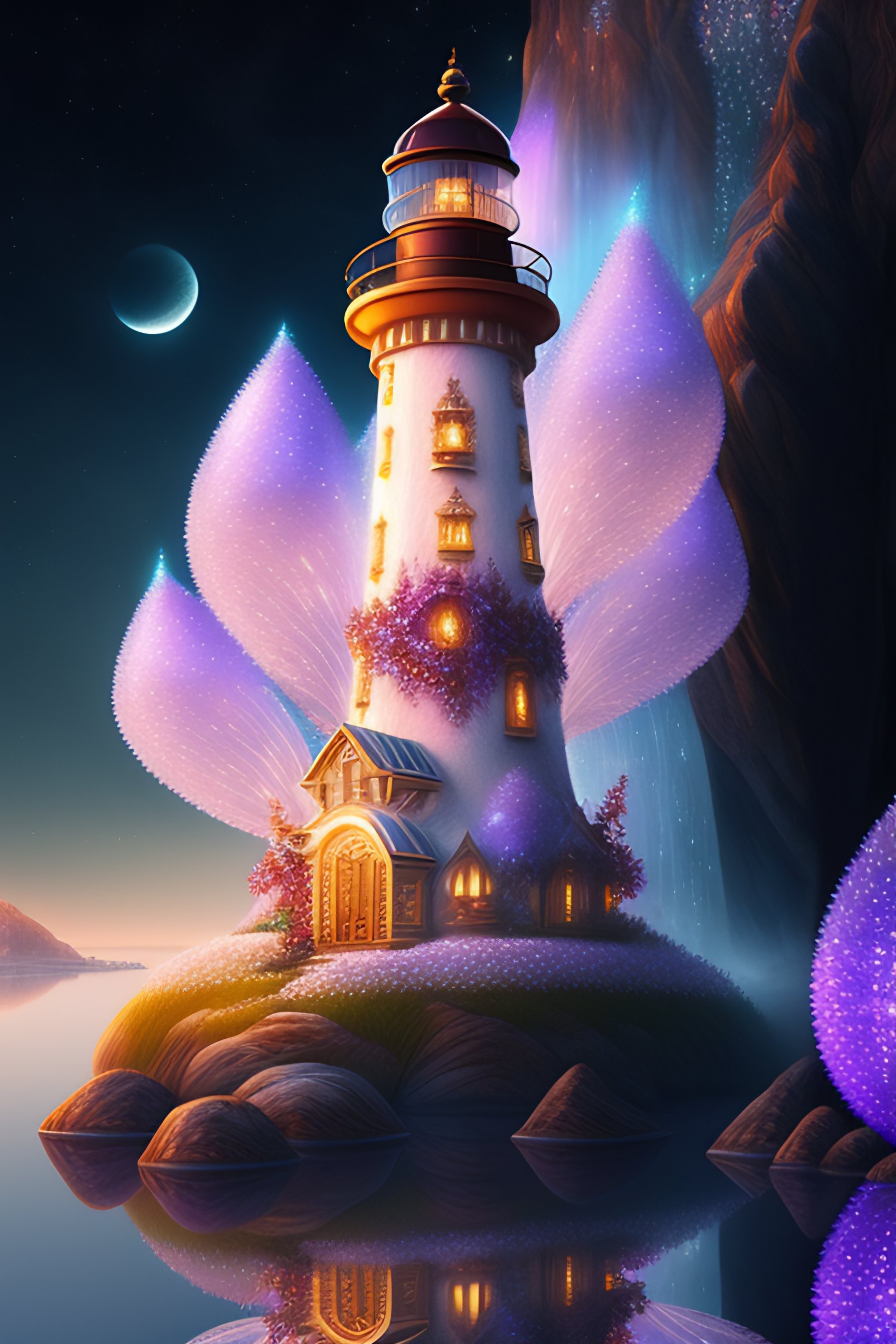 Lexica - Lighthouse full of crystal, detailed digital illustration of a ...