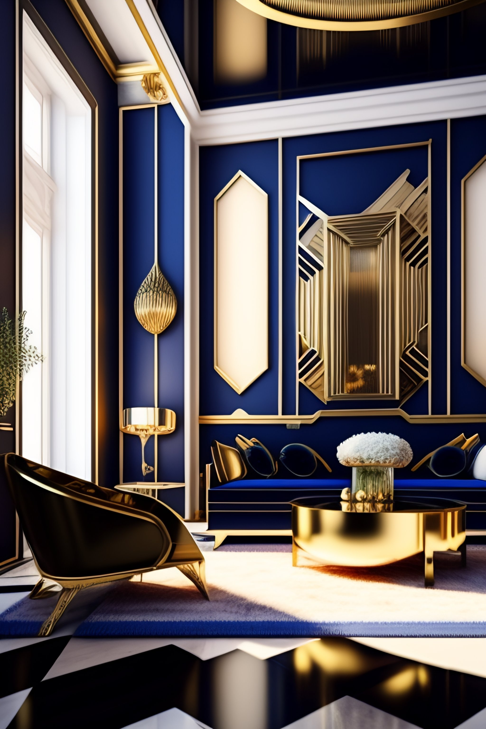 Lexica Beautiful Art Deco giant living room, interior design