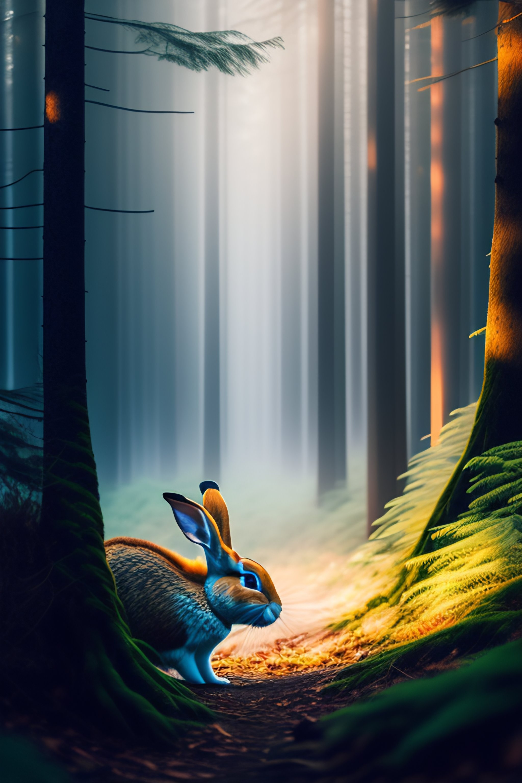 Lexica - Foggy forest, rabbit smiling