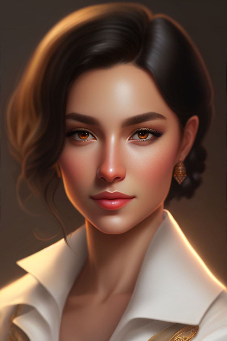 Lexica Portrait, female, button nose, brown eyes, black hair, petite