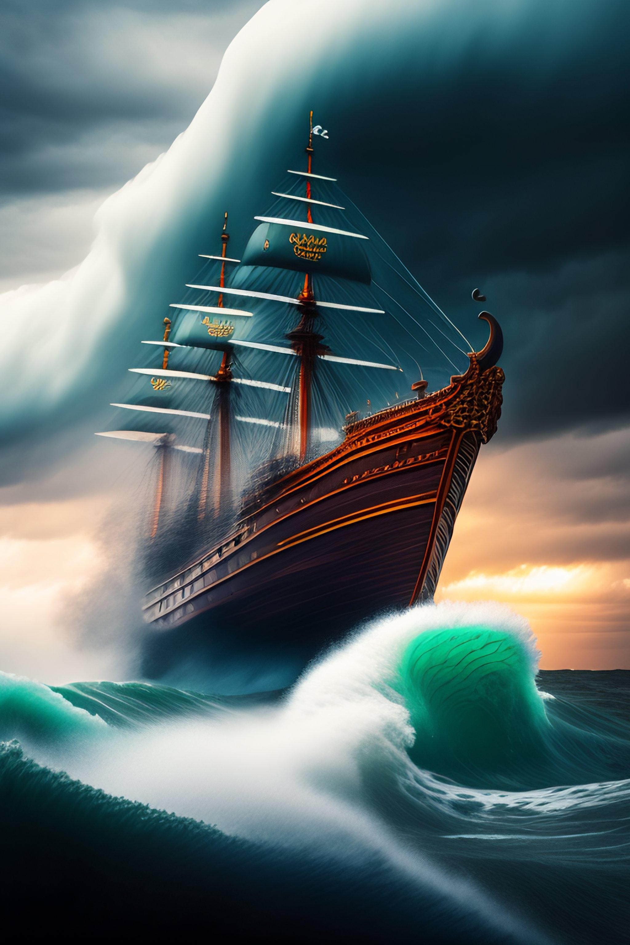 Lexica - Kraken rising from a stormy sea with tentacles wrapping a old ...