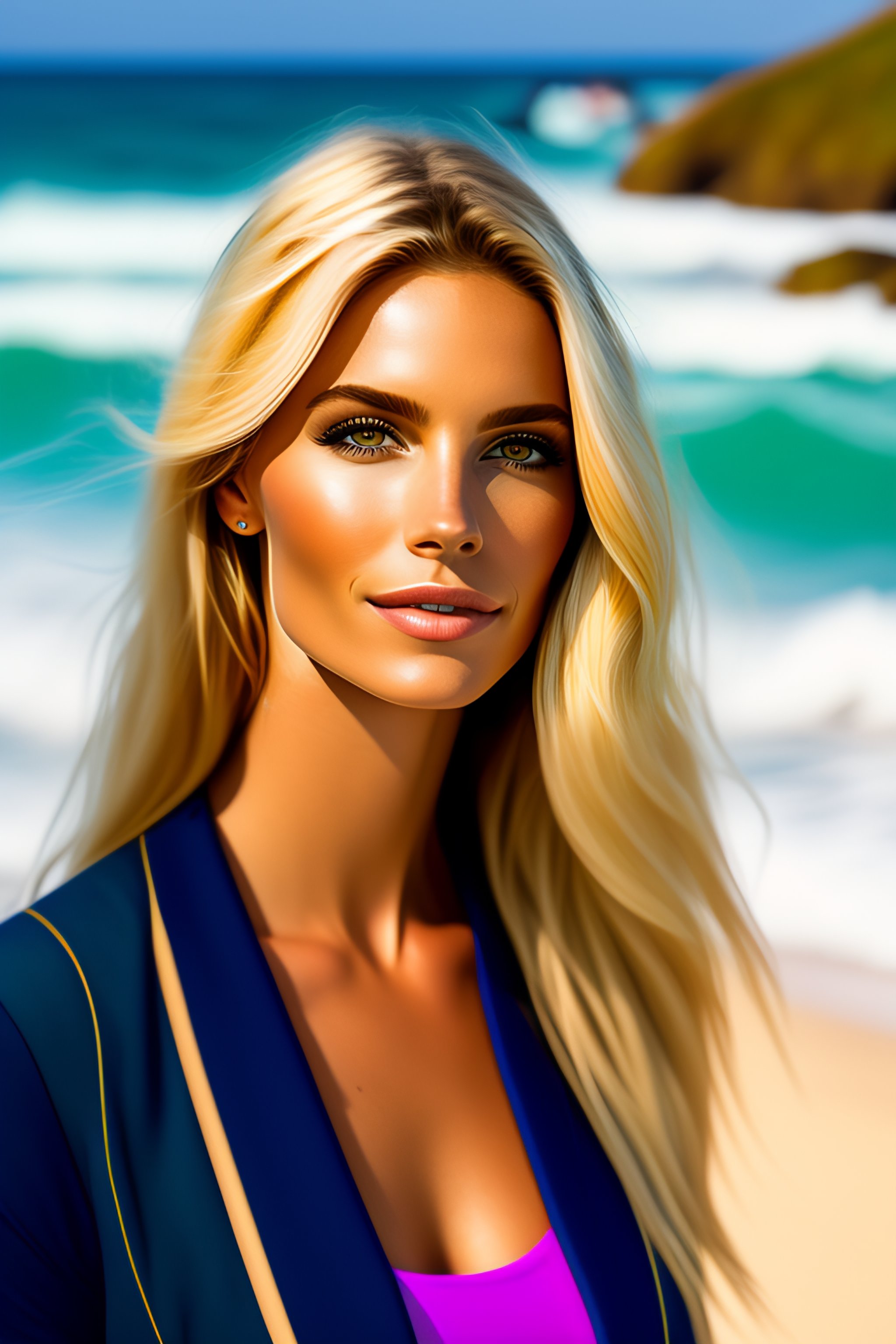 Lexica - Portrait of beautiful blonde lady at the beach