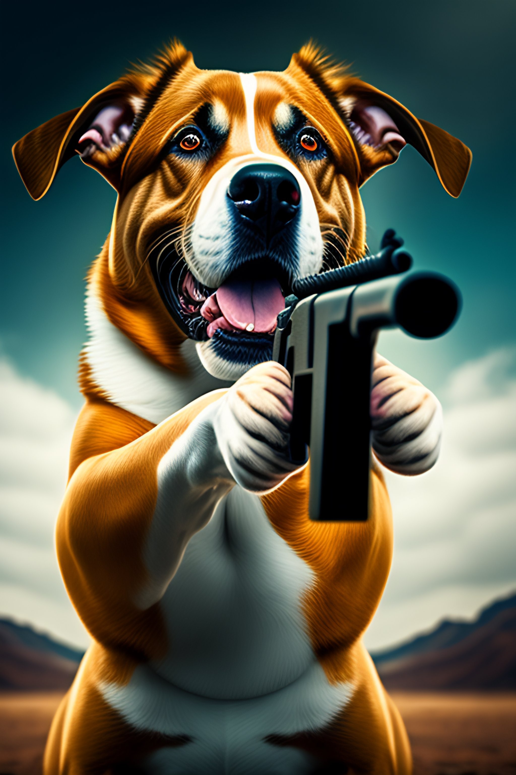 Dog holding hot sale a gun