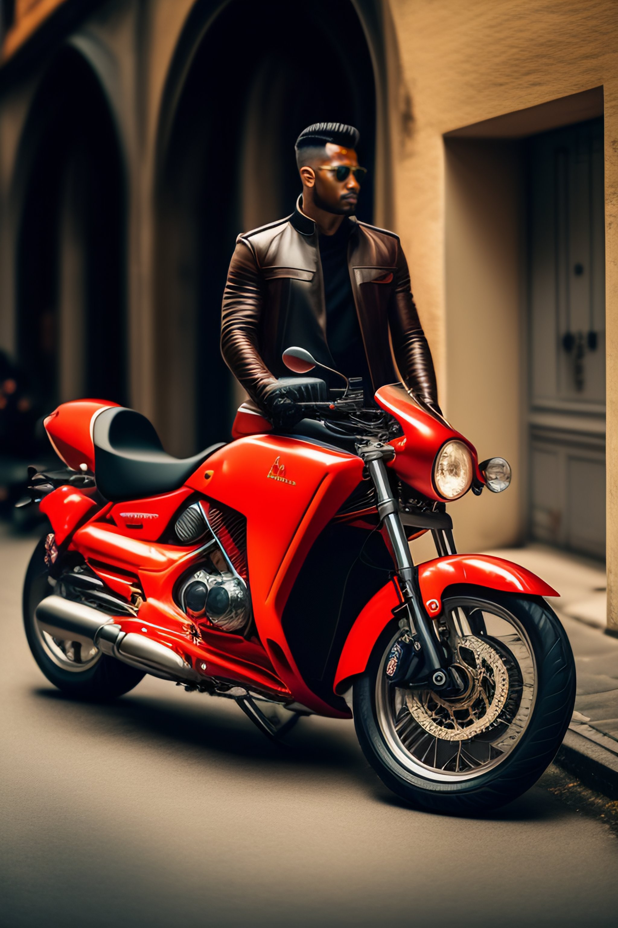 Lexica - Red motorbike and a man