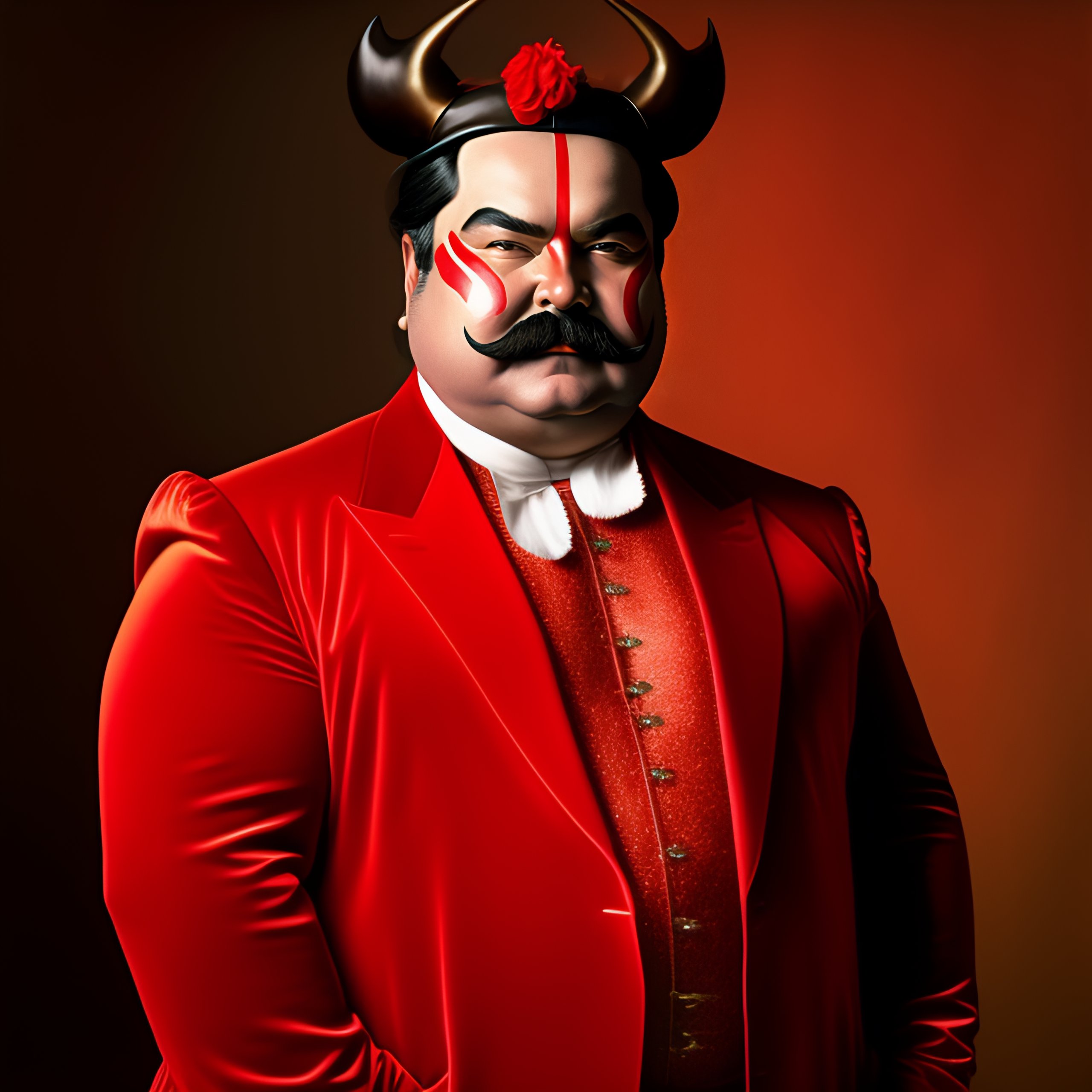 Lexica - A man with the face painted red and wearing two horns in the ...