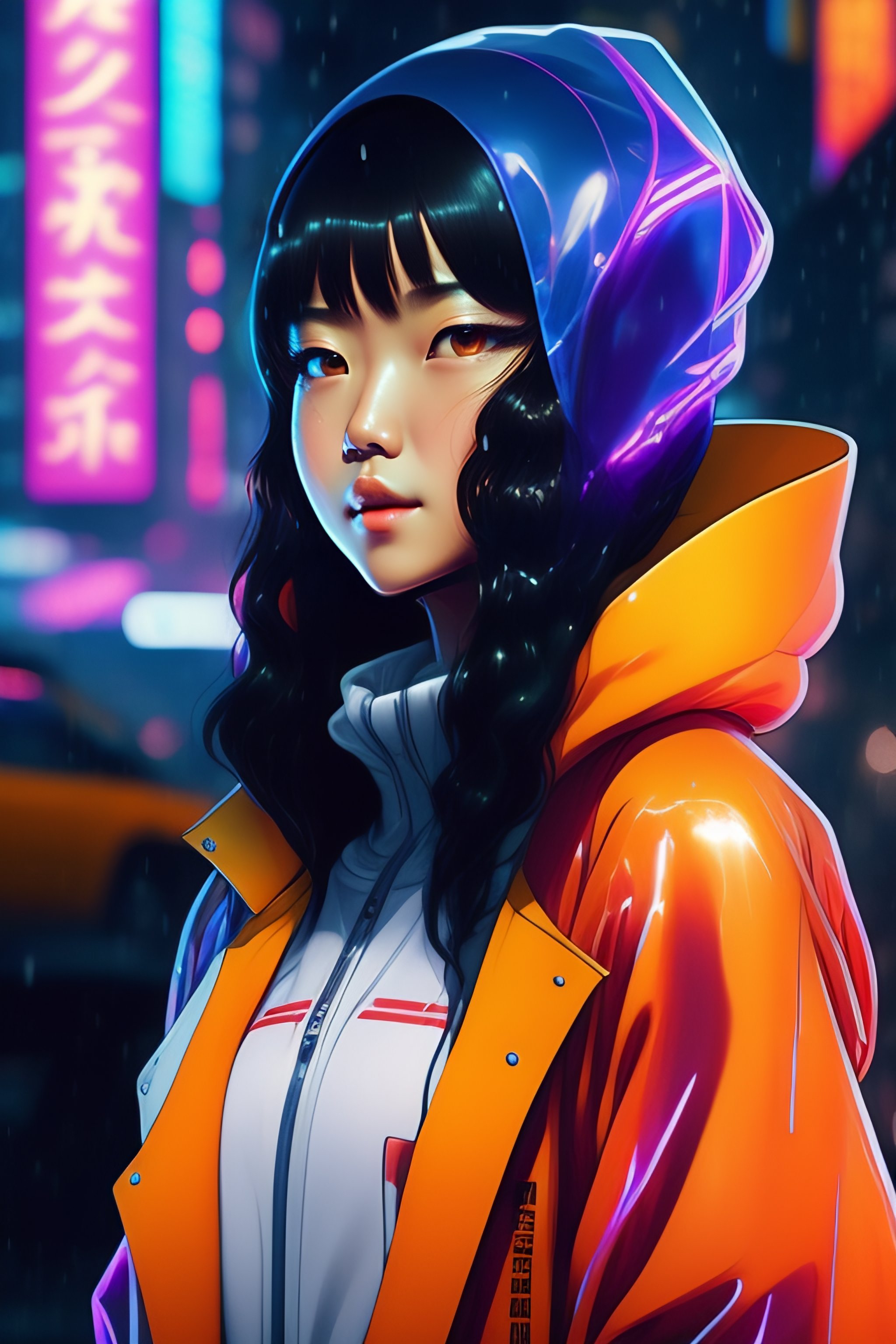 Lexica - Kaori from akira wearing transparent raincoat, rainy neo Tokio ...