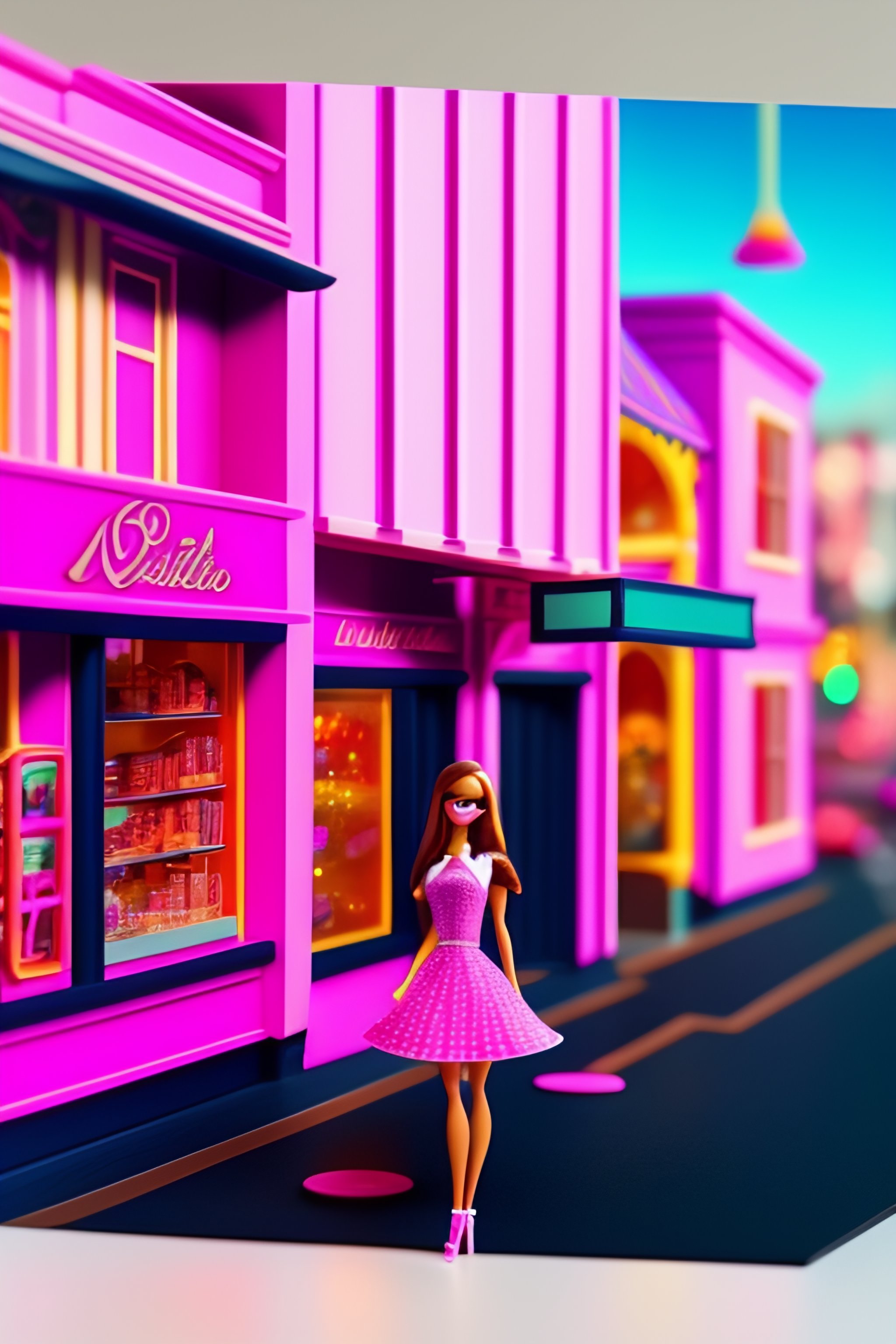 Lexica - Vector barbie doll with barbie doll houses and shops on main