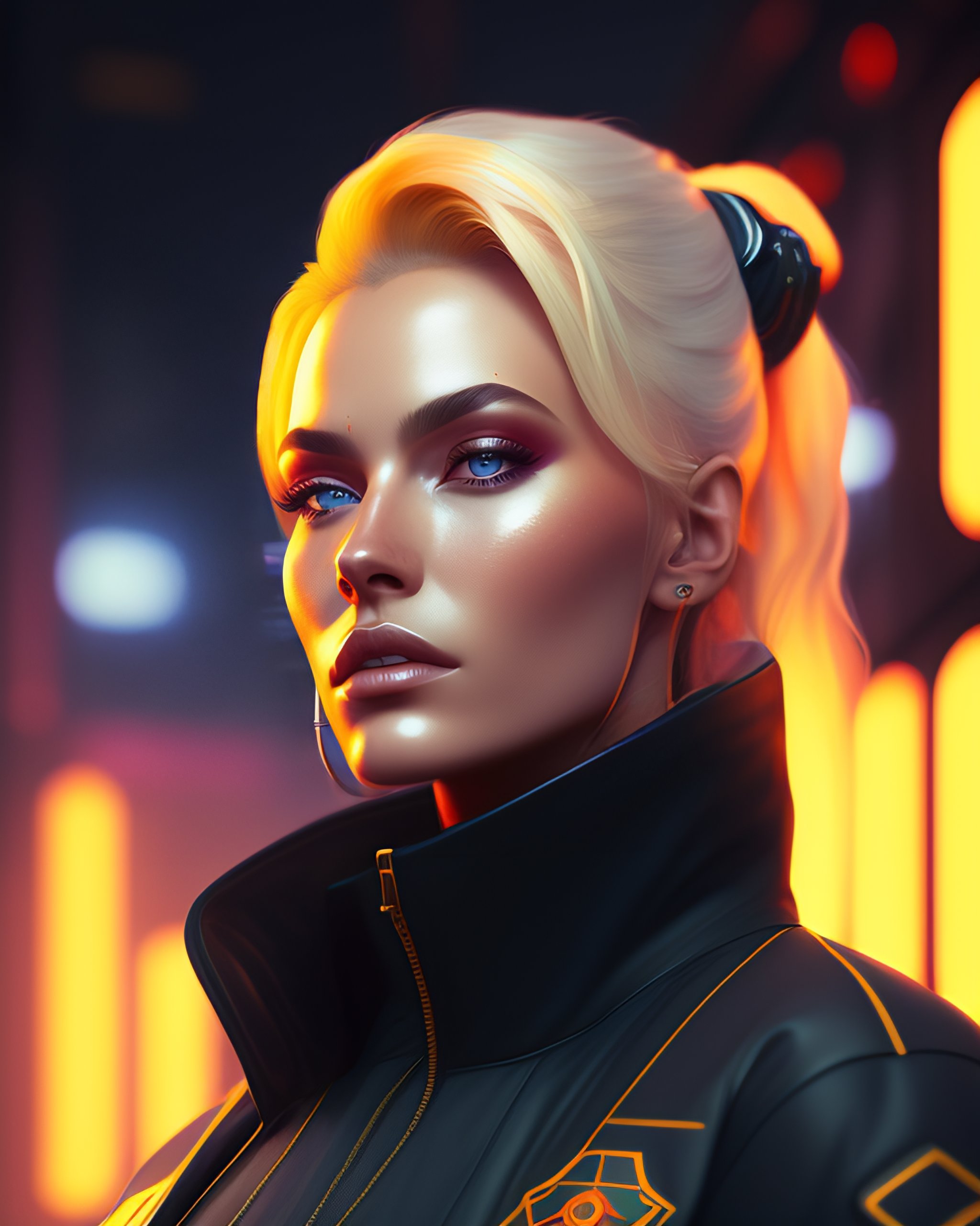 Lexica - A portrait painting of blonde cyberpunk spase pilot, global ...