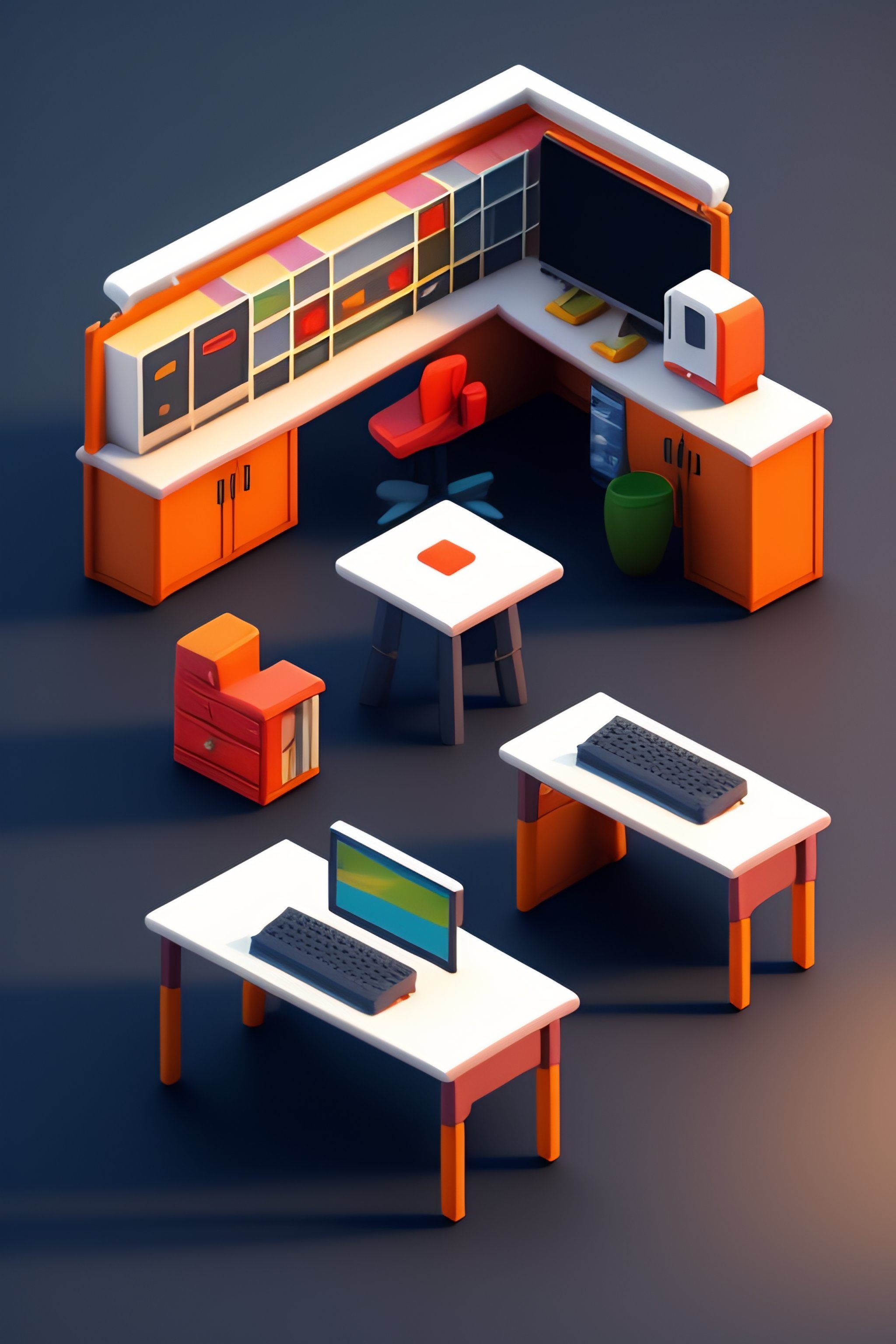 Lexica Detailed isometric classroom, with desks, pixel art, unreal