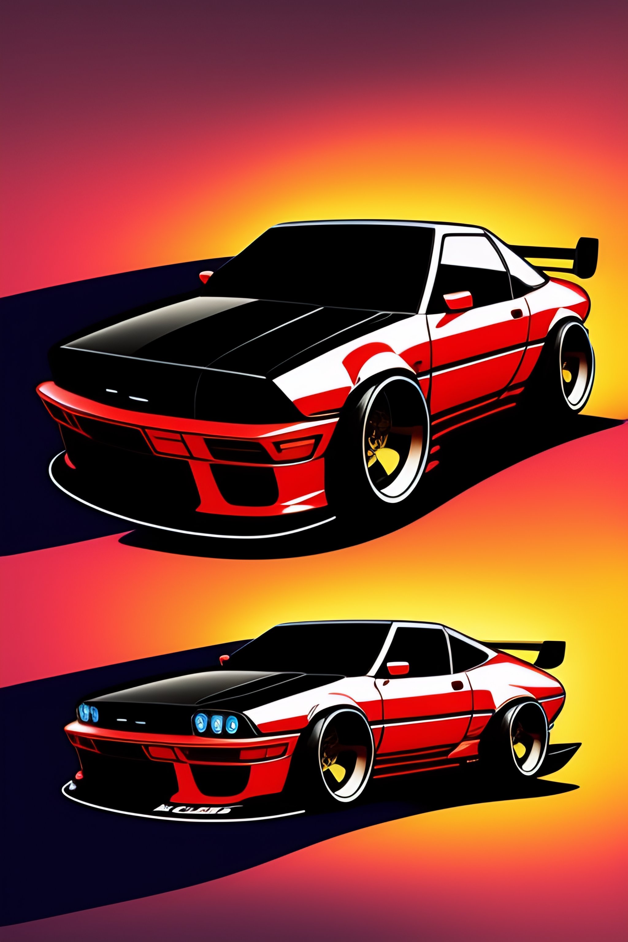 Lexica - Cartoon JDM car , sticker, initial d anime style, solid background  color