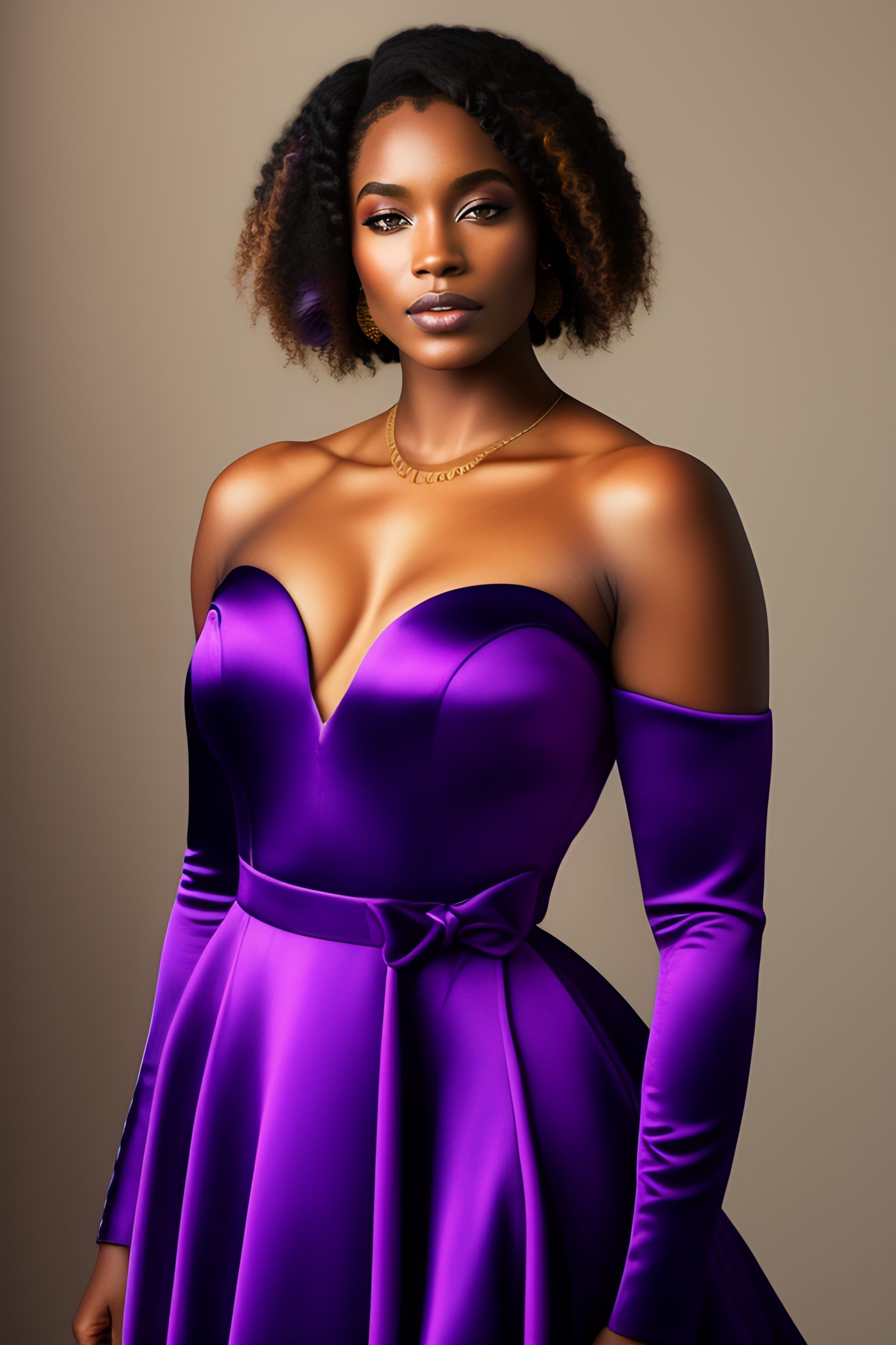 Lexica 18 years old woman in purple dress with neckline