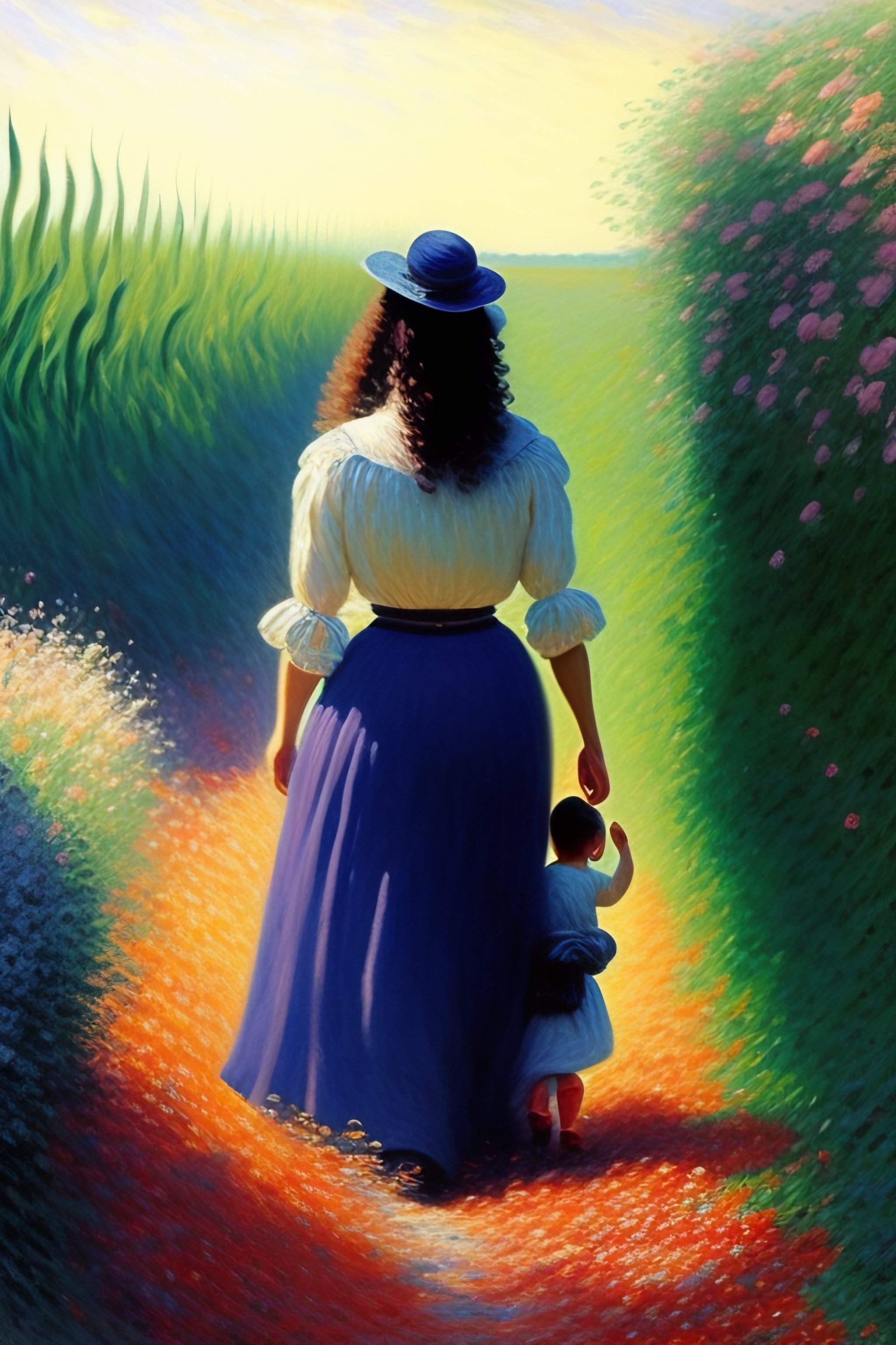 Lexica - A field full of flowers and a mother walking with her child ...
