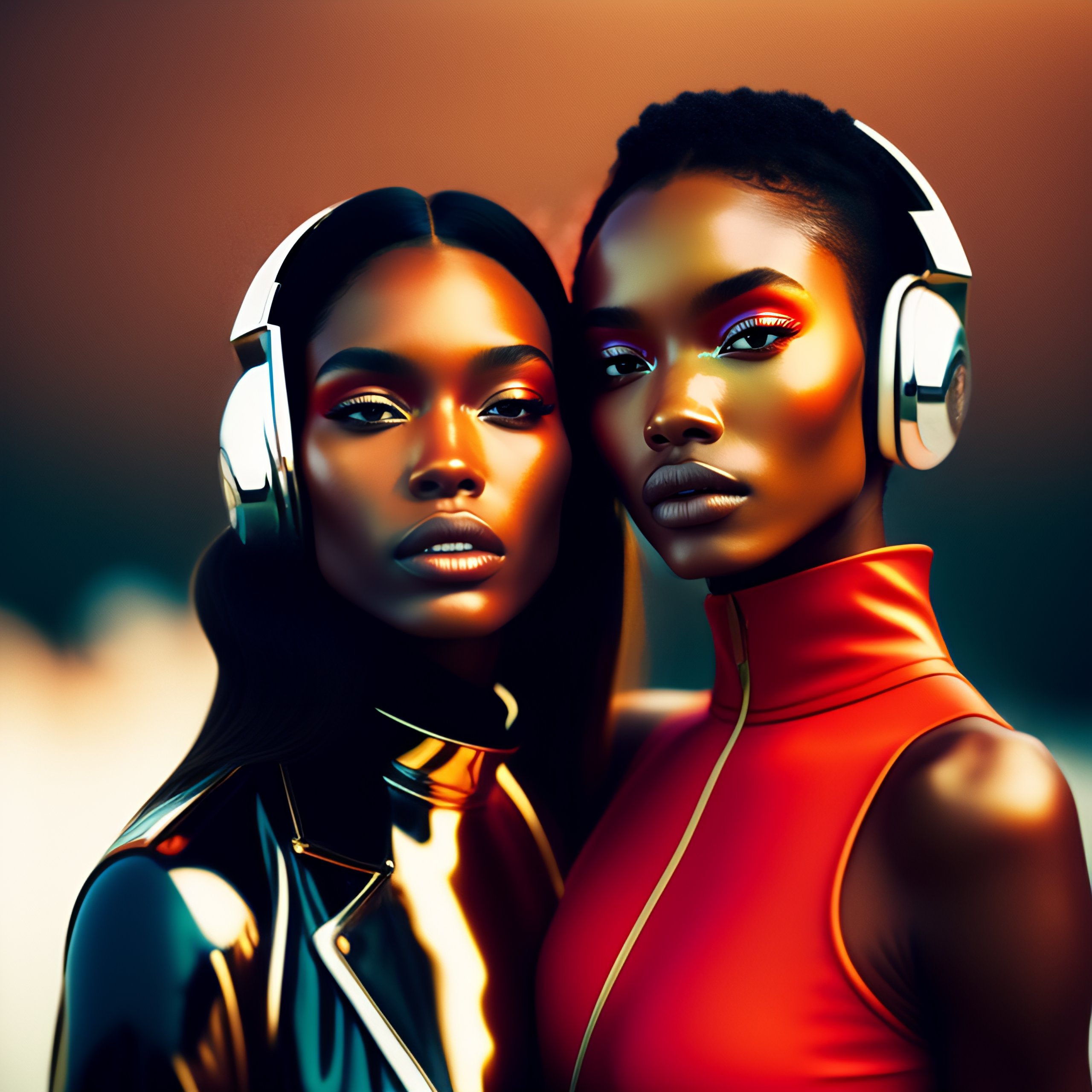 Lexica 2 Girls In Headphones Ultra Hd Realistic Helmut Lang Fashion Photoshoot Futuristic