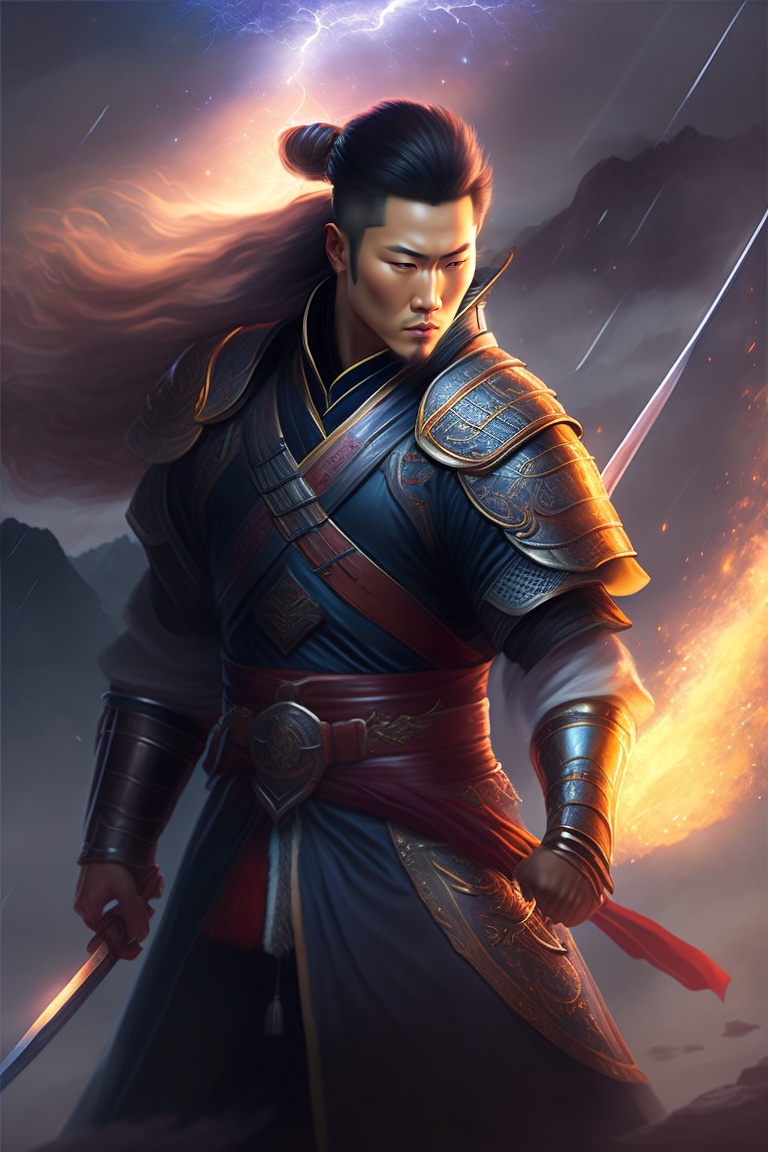 Lexica - Chinese Male Swordsman IN A STORM, RAINY, NIGHT, FULL MOON ...