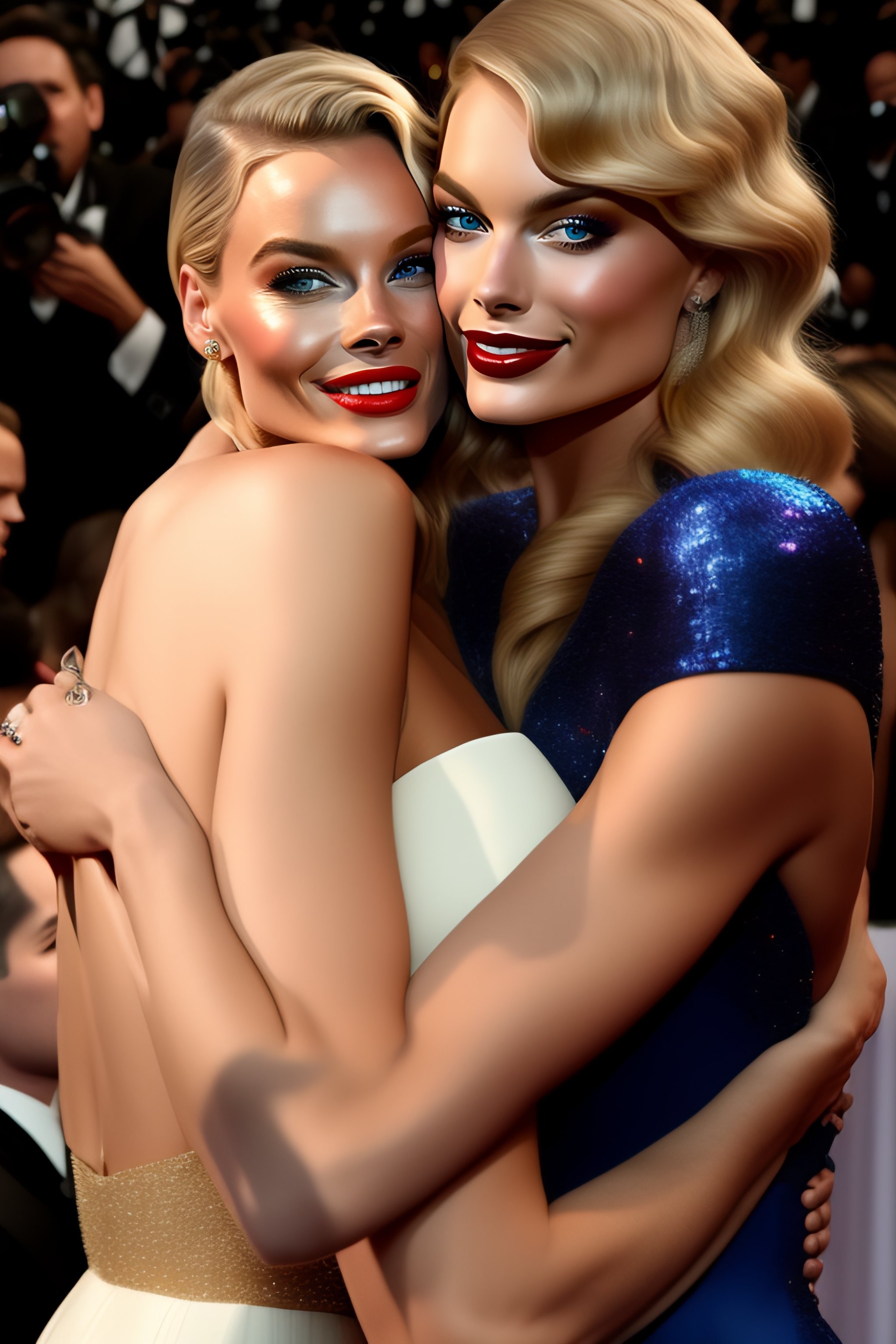 Lexica   Margot Robbie Hugging Taylor Swift