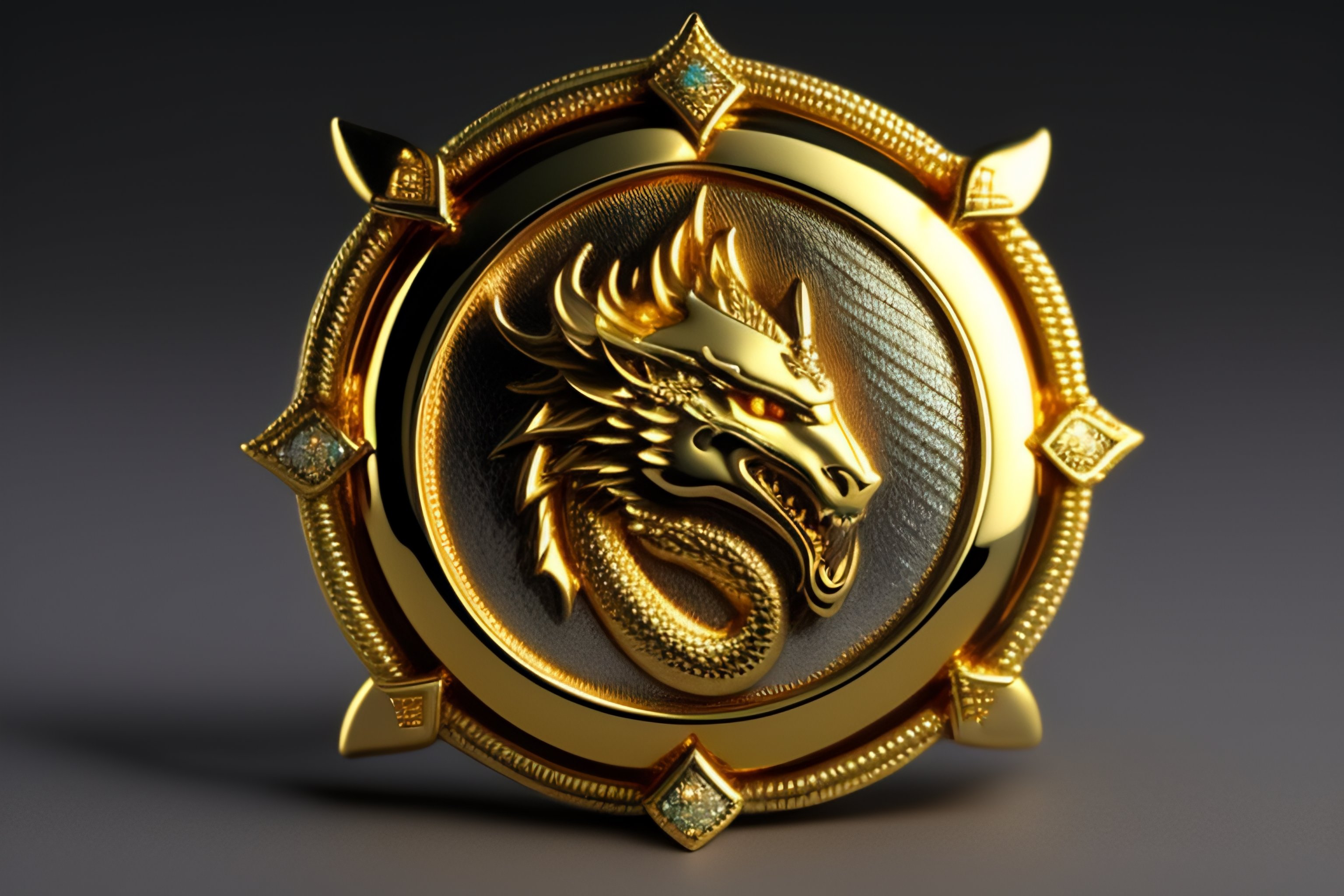 Lexica - Gold And Silver Shield With Gems And A Dragon Symbol On It 