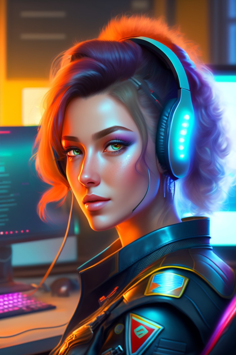 Lexica - Ultra realistic, cyberpunk gamer girl at her desk streaming ...