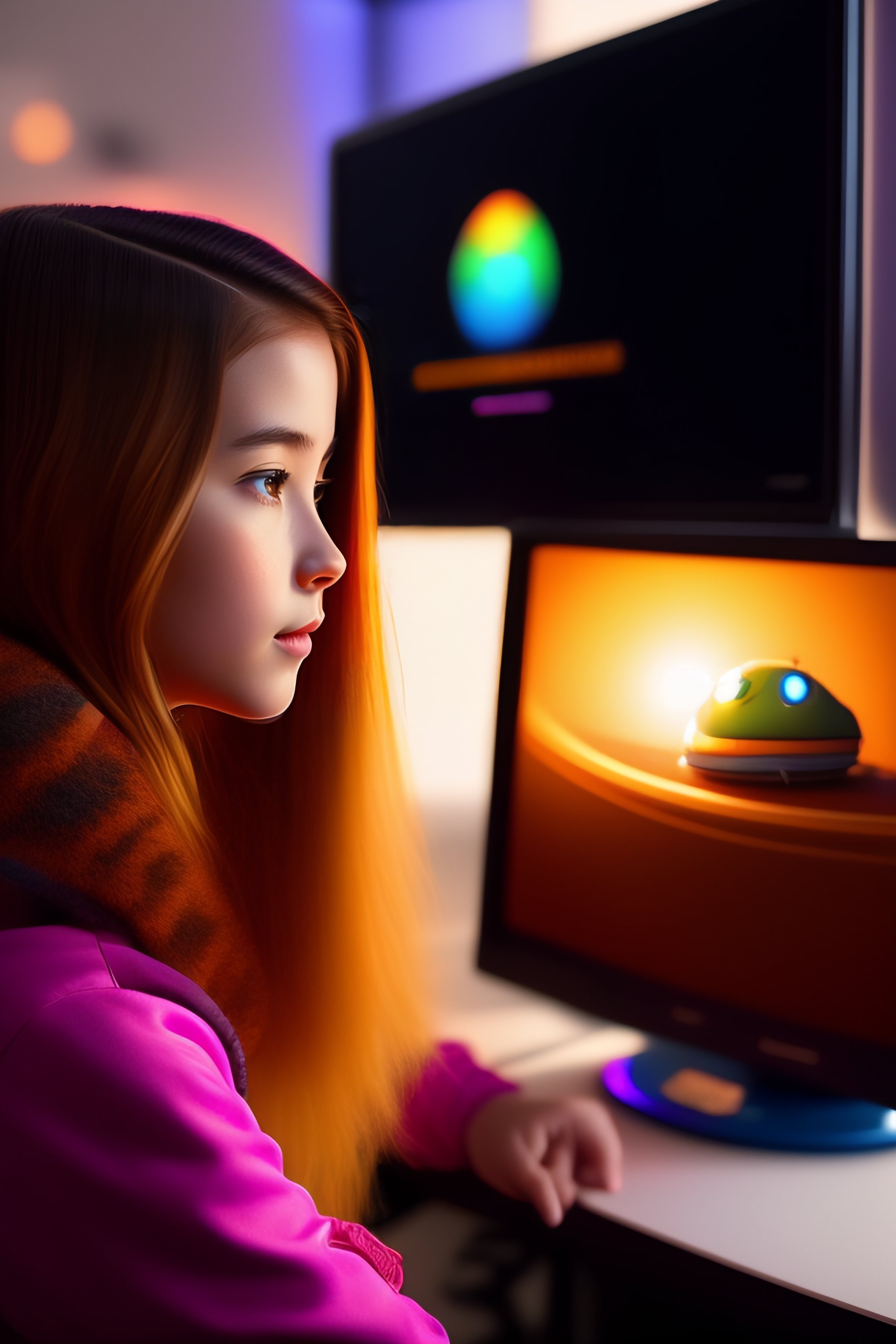 Lexica - Bright Pixar art girl playing computer games, where the ...