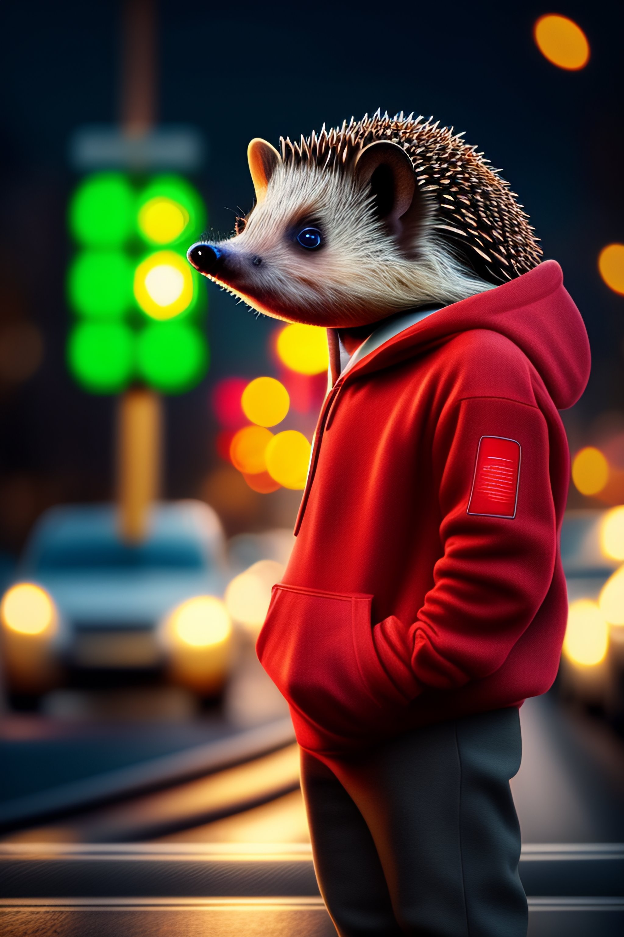 Lexica - A hedgehog waits at a set of traffic lights, Hedgehog is ...