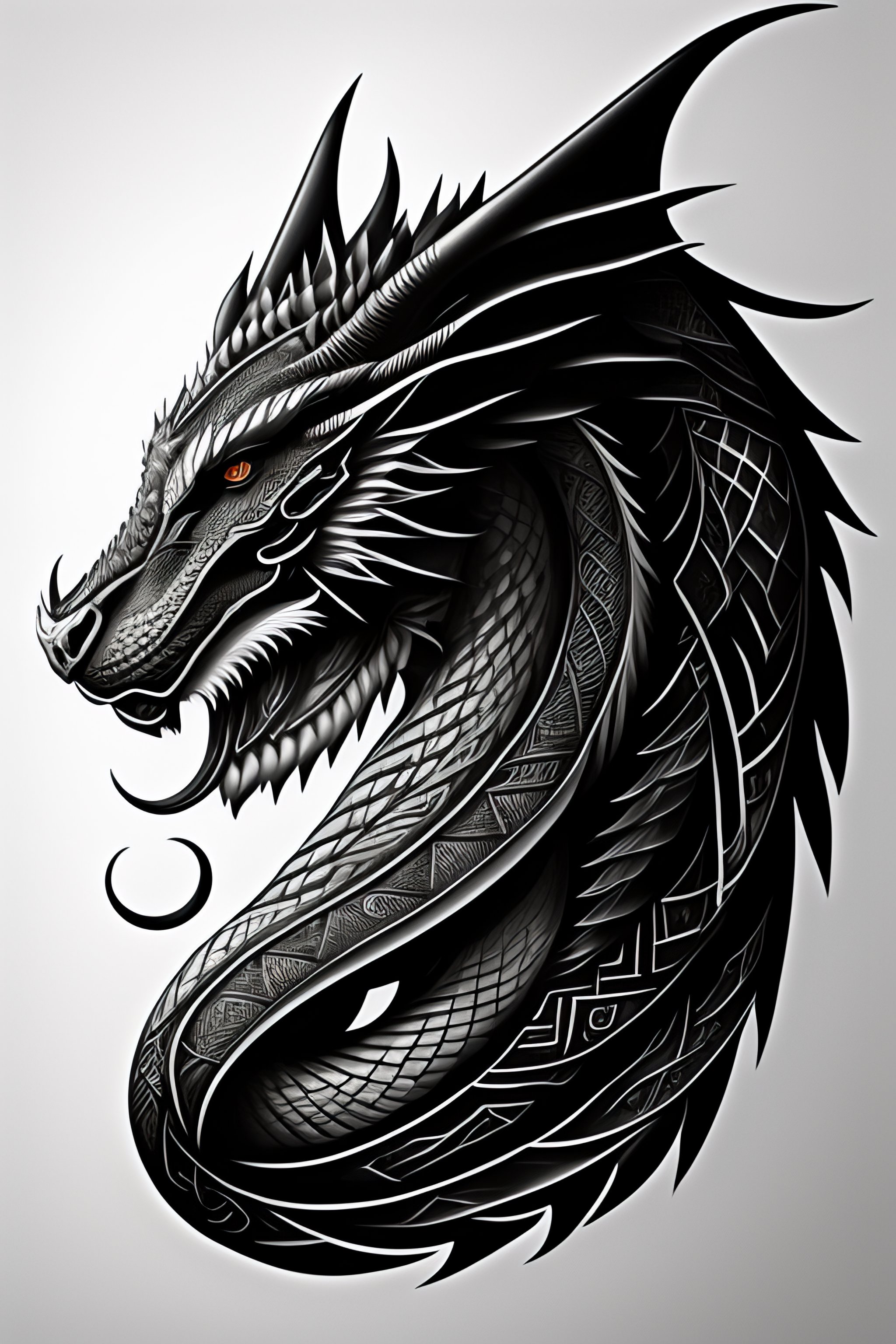 Lexica - Symetrical art of dragon head, tatoo linework,