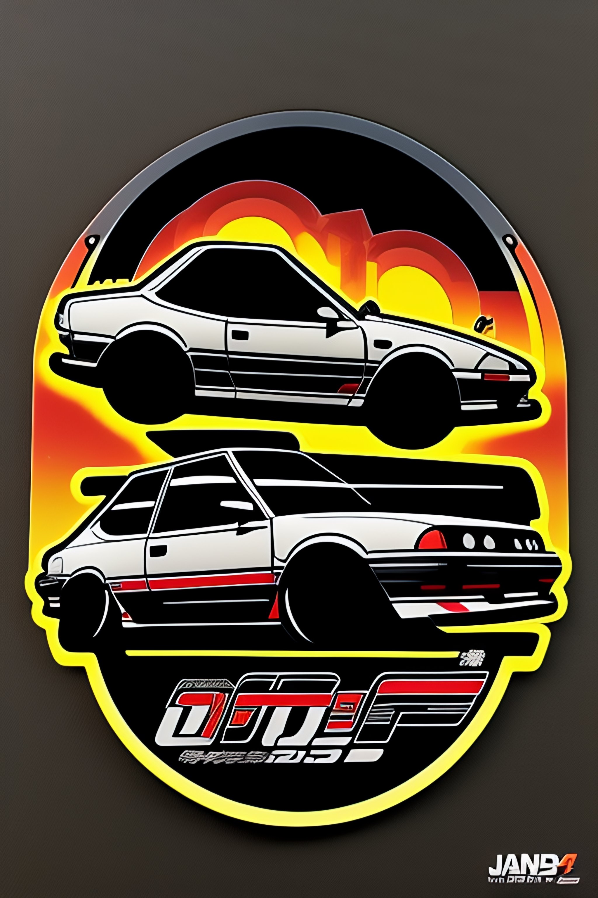 Lexica - Cartoon JDM car , sticker, initial d anime style, solid background  color