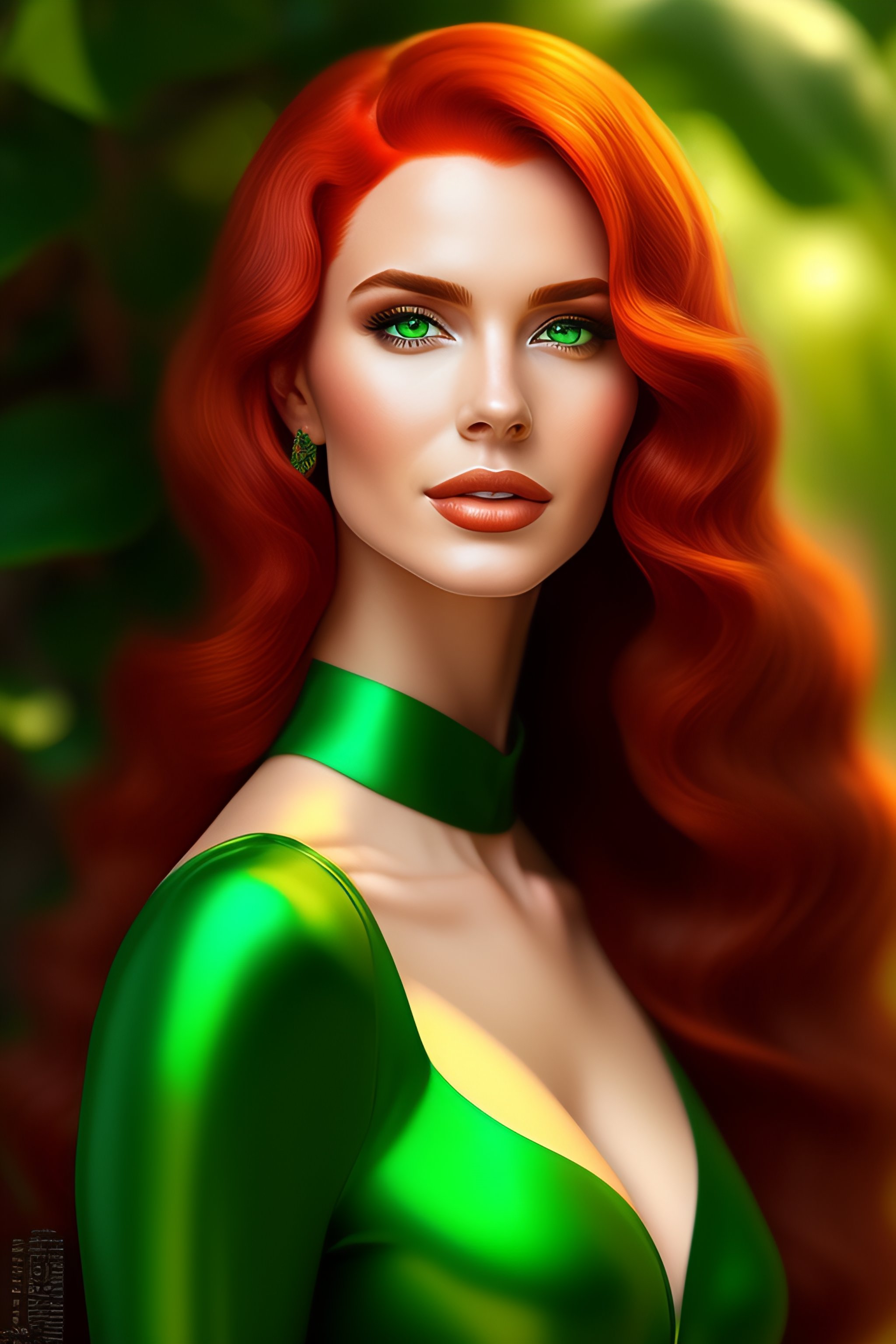 Red hair and green hot sale dress