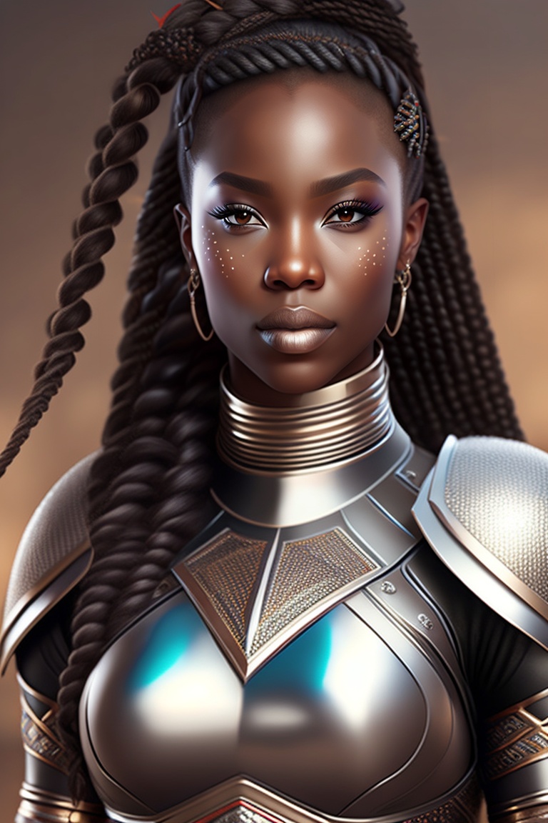 Lexica - Black woman, silver armor, braided hair