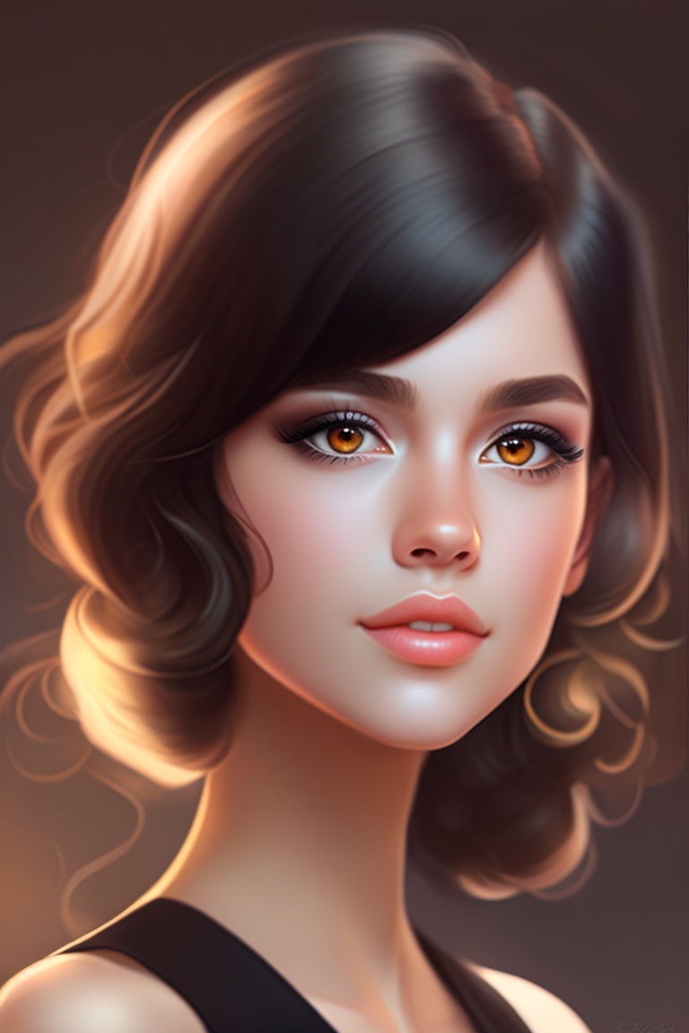 Lexica A sweet girl, have a big brown eyes, white skin, short black hair,