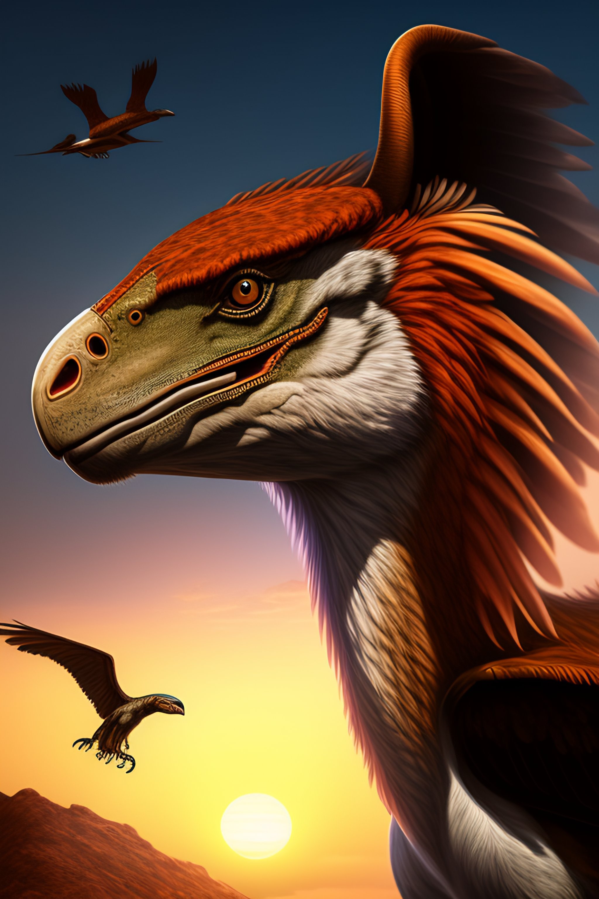 Lexica - Deinonychus, raptor, sunset, cretaceous, brown, feathered