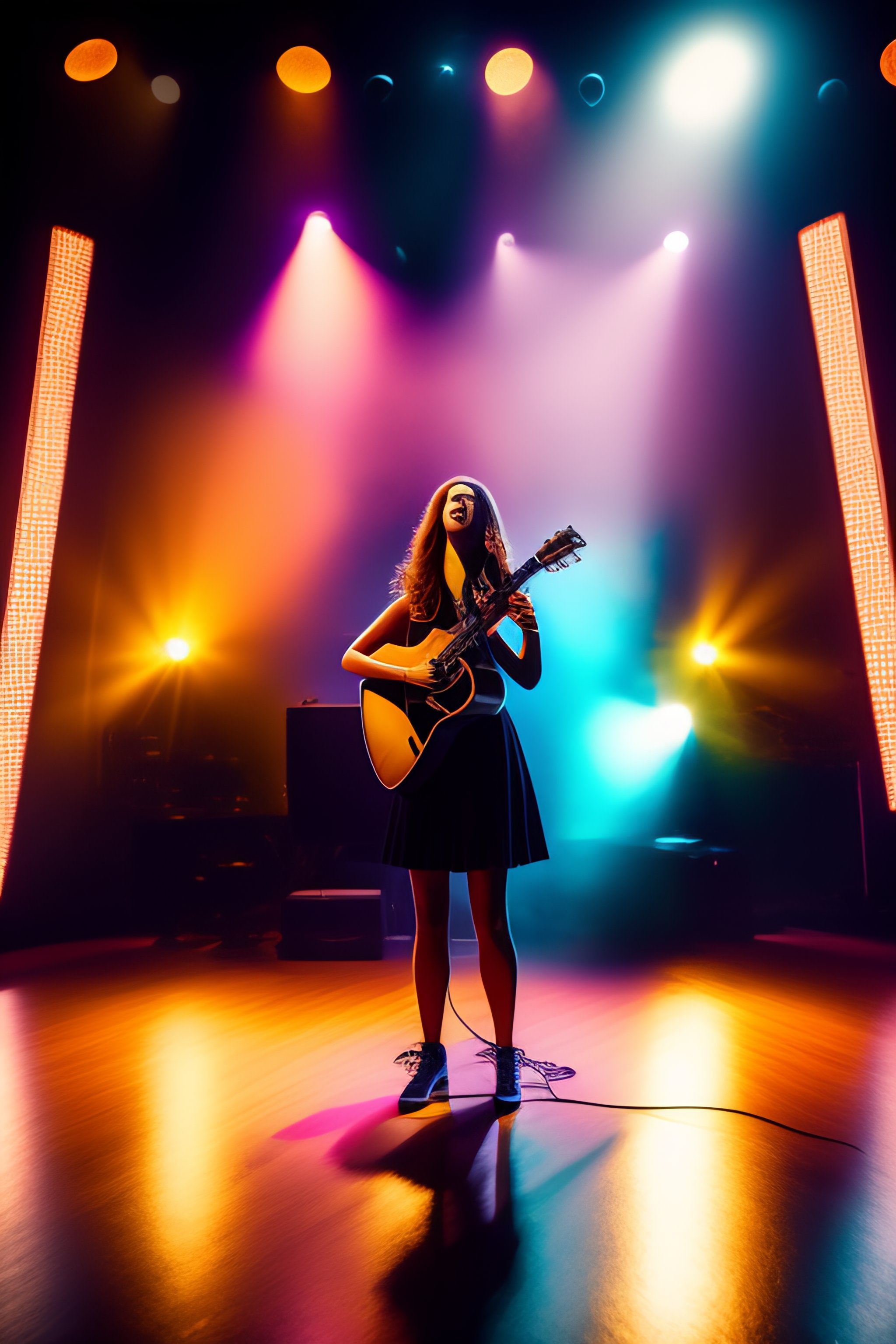 Lexica - Girl with a guitar and a beautiful face, playing music, on a ...
