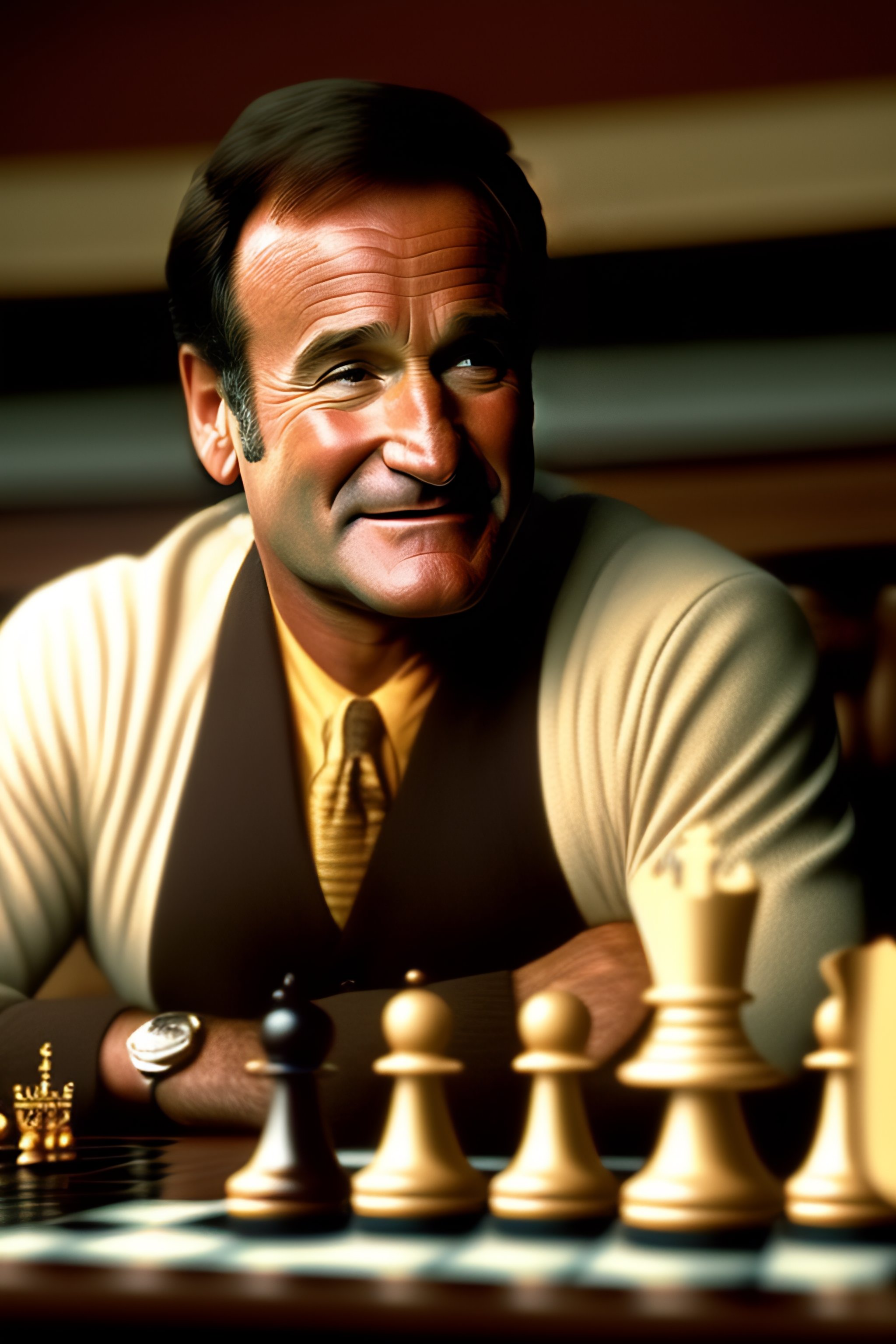 Lexica - Robin williams playing chess in a movie scene