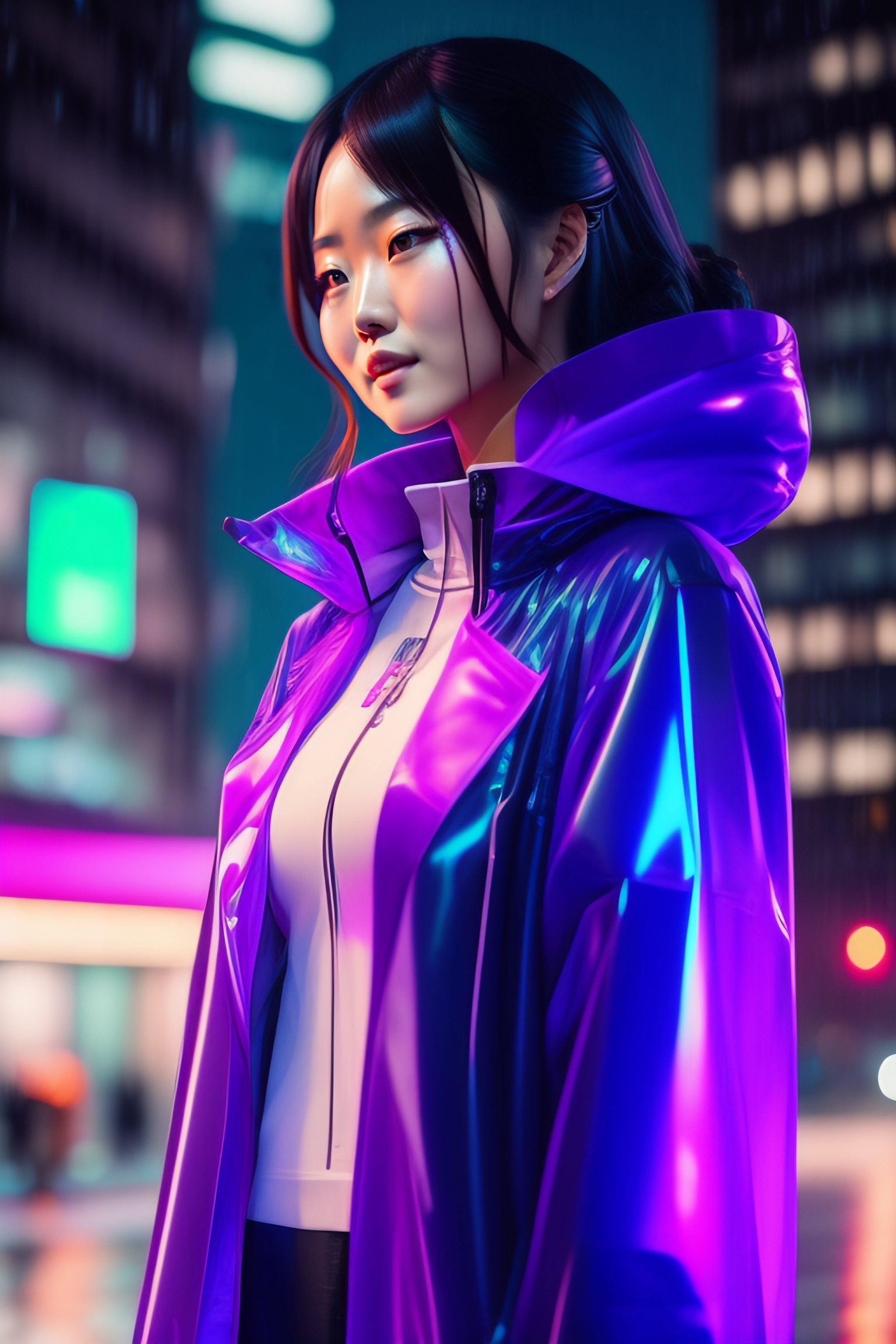 Lexica - Kaori from akira wearing transparent raincoat, rainy neo Tokio ...