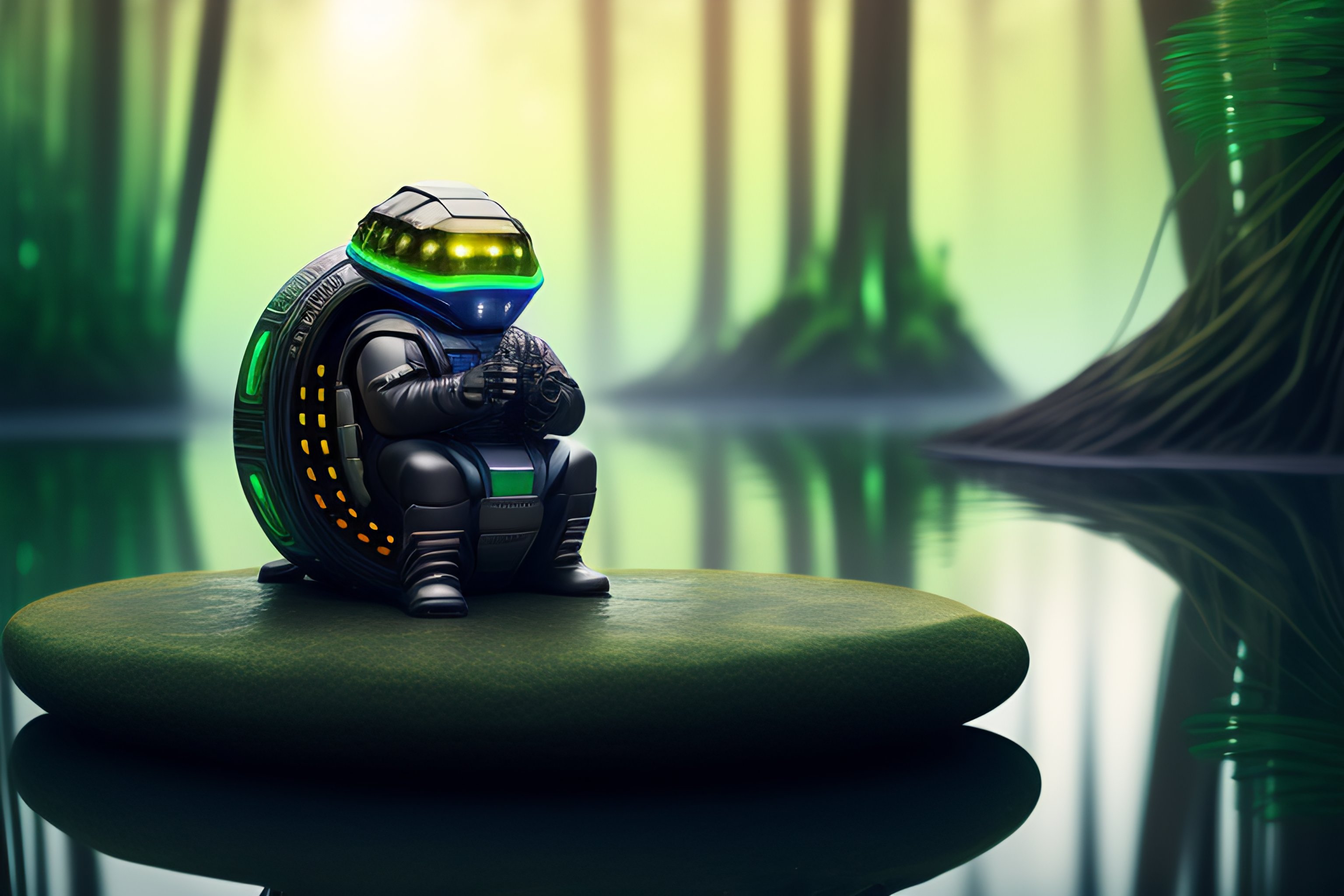 Lexica - Cyberturtle sitting on a cryptorock in a swamp